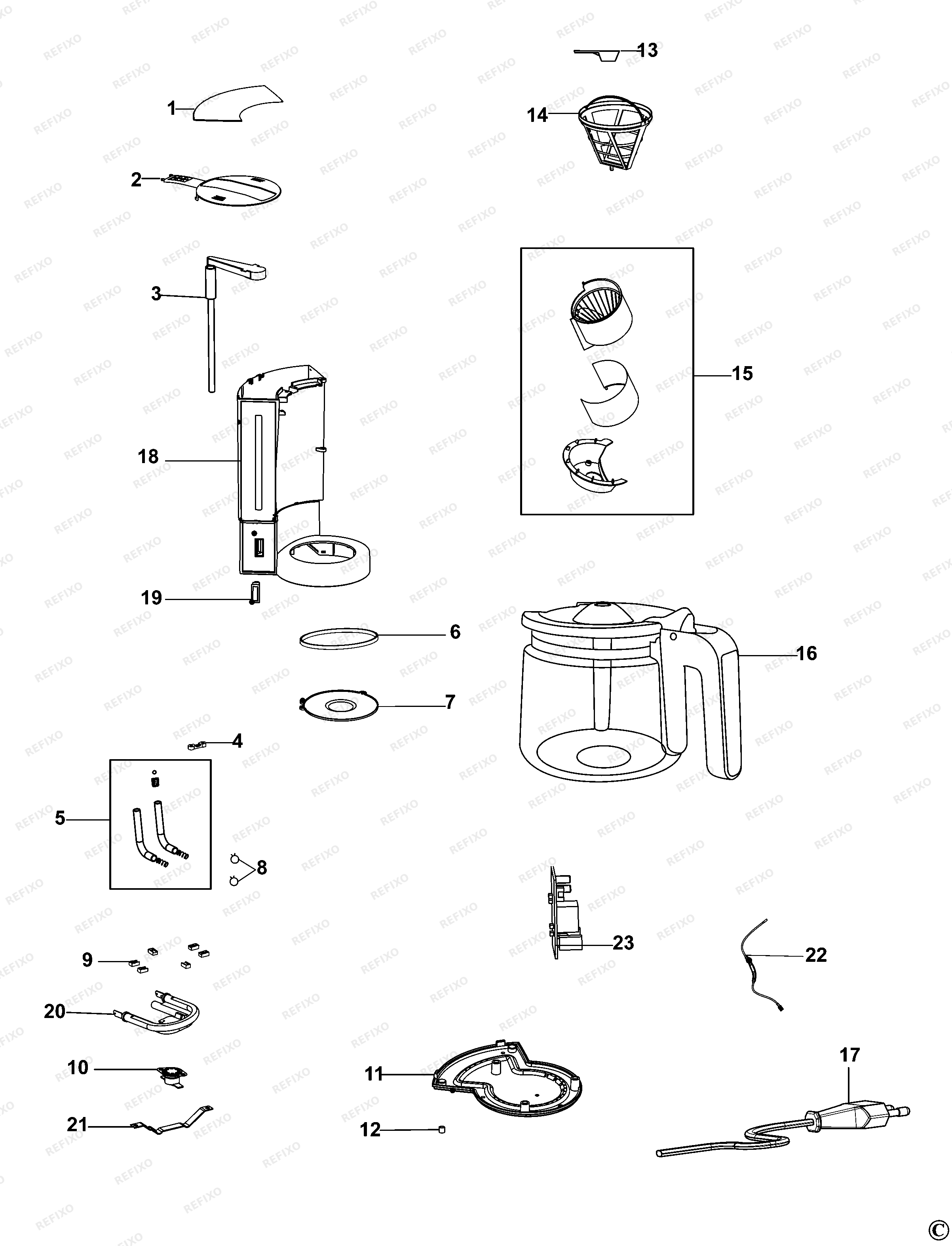 Black&Decker КОФЕВАРКА BXCO870E — схема запчастей
