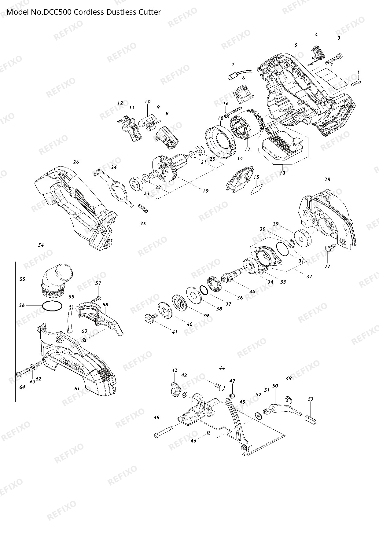 Деталировка MAKITA DCC500 — схема запчастей в разборе