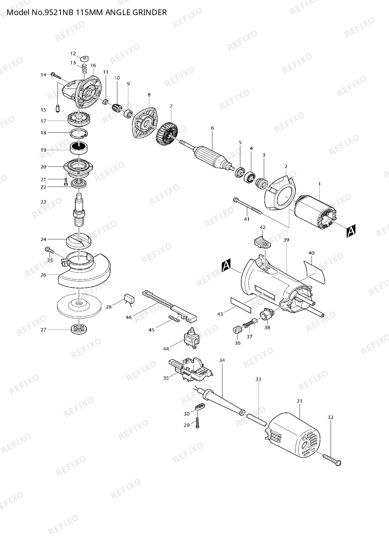 Деталировка MAKITA 9521NB — схема запчастей в разборе