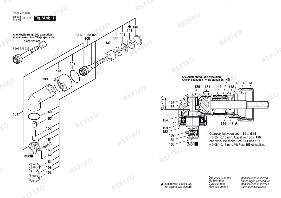 Деталировка Bosch Winkelschraubkopf 180 WATT-SERIE (0 607 453 620) — схема запчастей в разборе