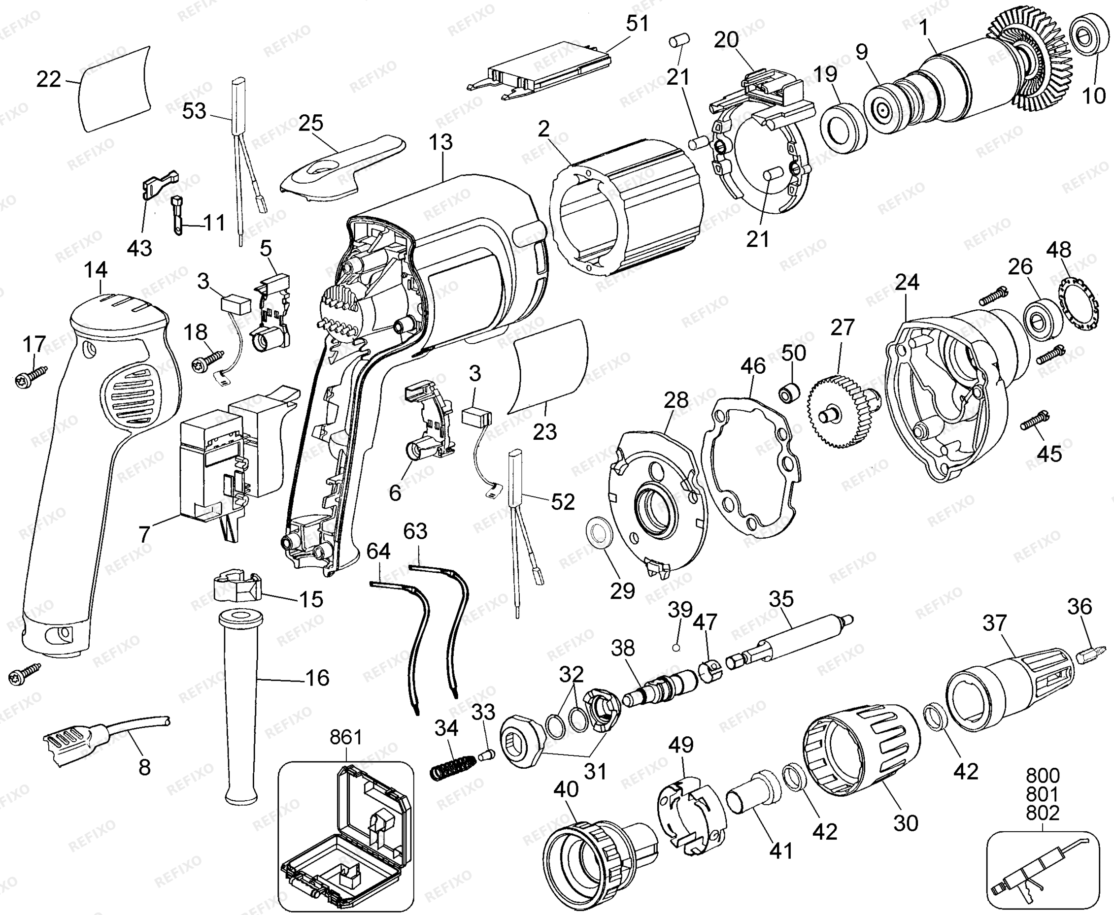 Деталировка DeWalt DW274K-QS TYPE A1 SCHRAUBENDREHER DW274K-QS DW274K — схема запчастей в разборе
