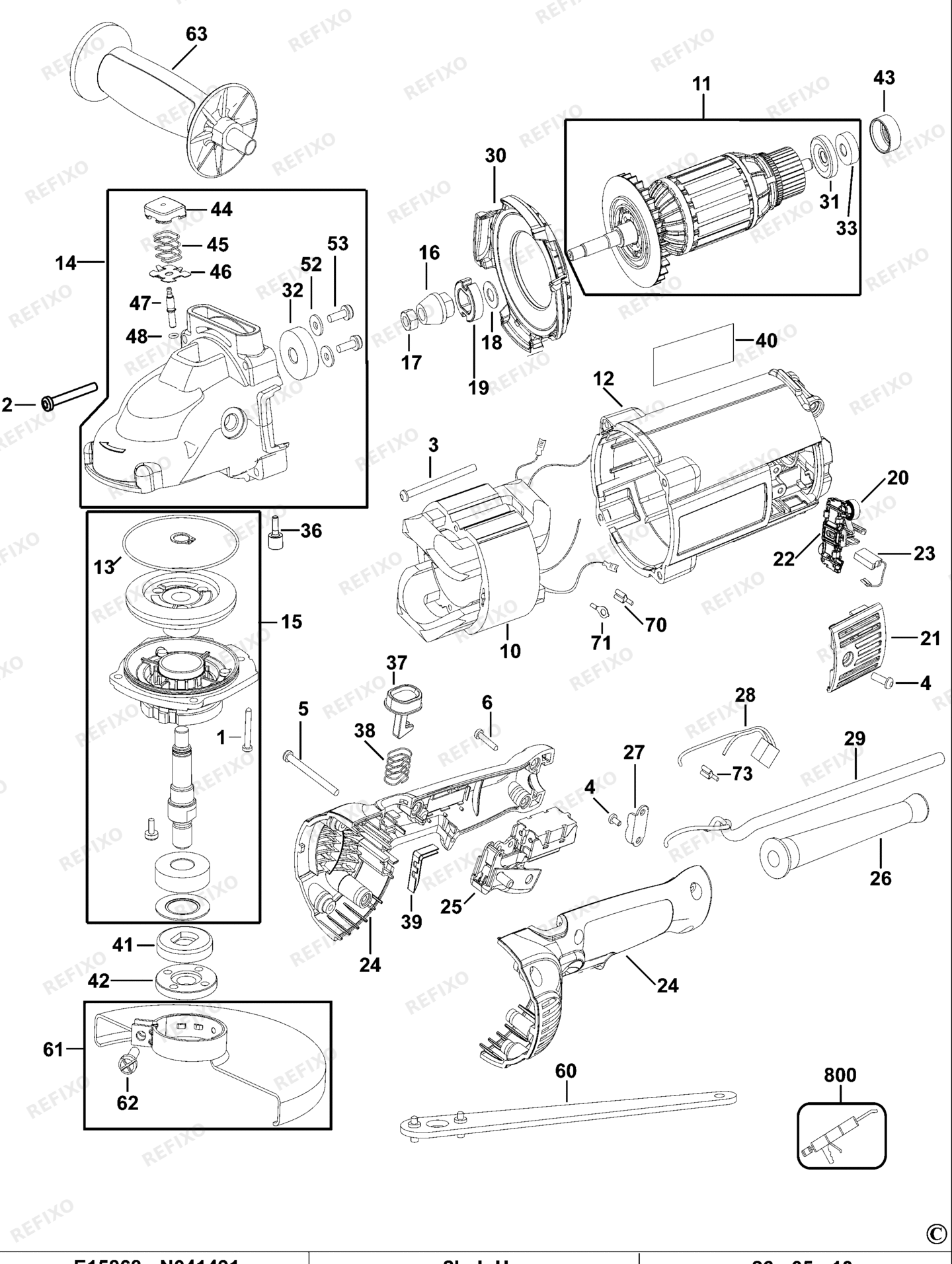 Деталировка DeWalt D28490-QS TYPE 2 угловая шлифмашина D28490-QS D28490 — схема запчастей в разборе