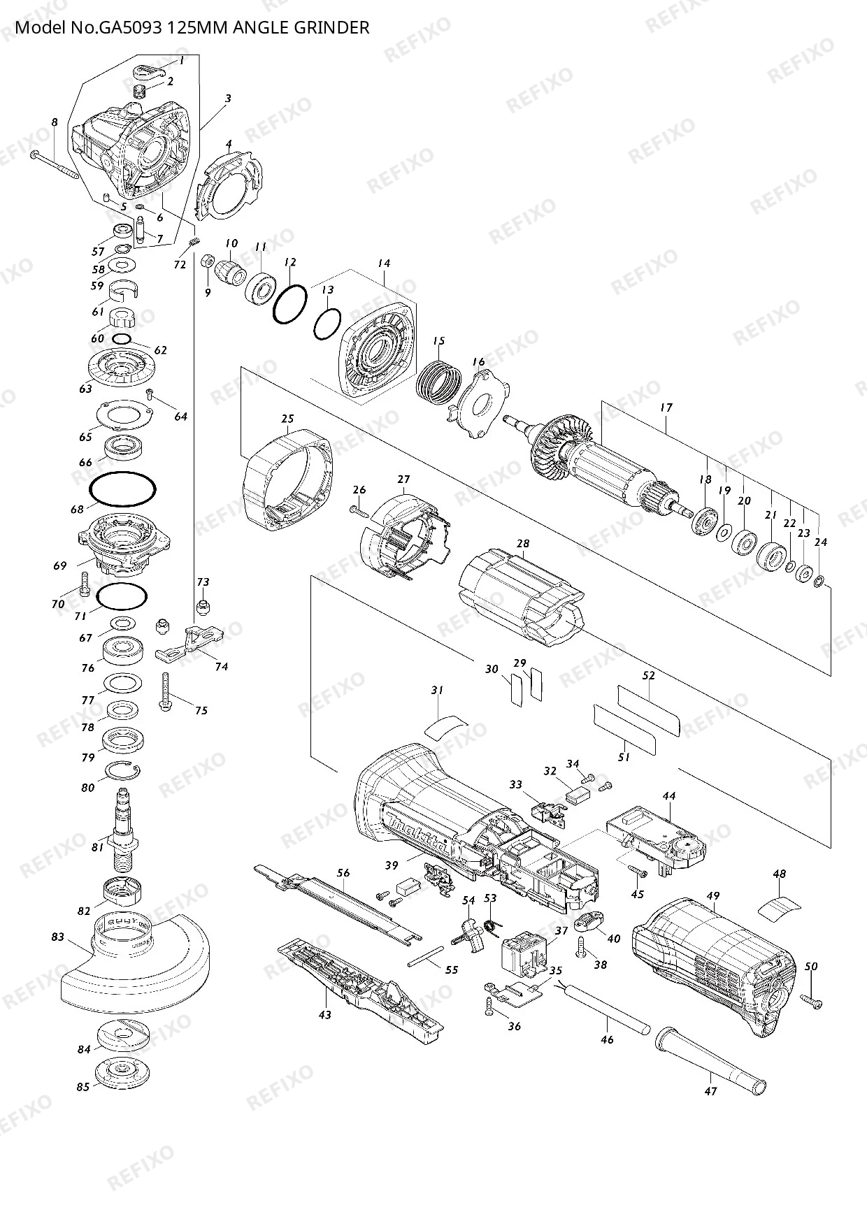 Деталировка MAKITA GA5093 — схема запчастей в разборе