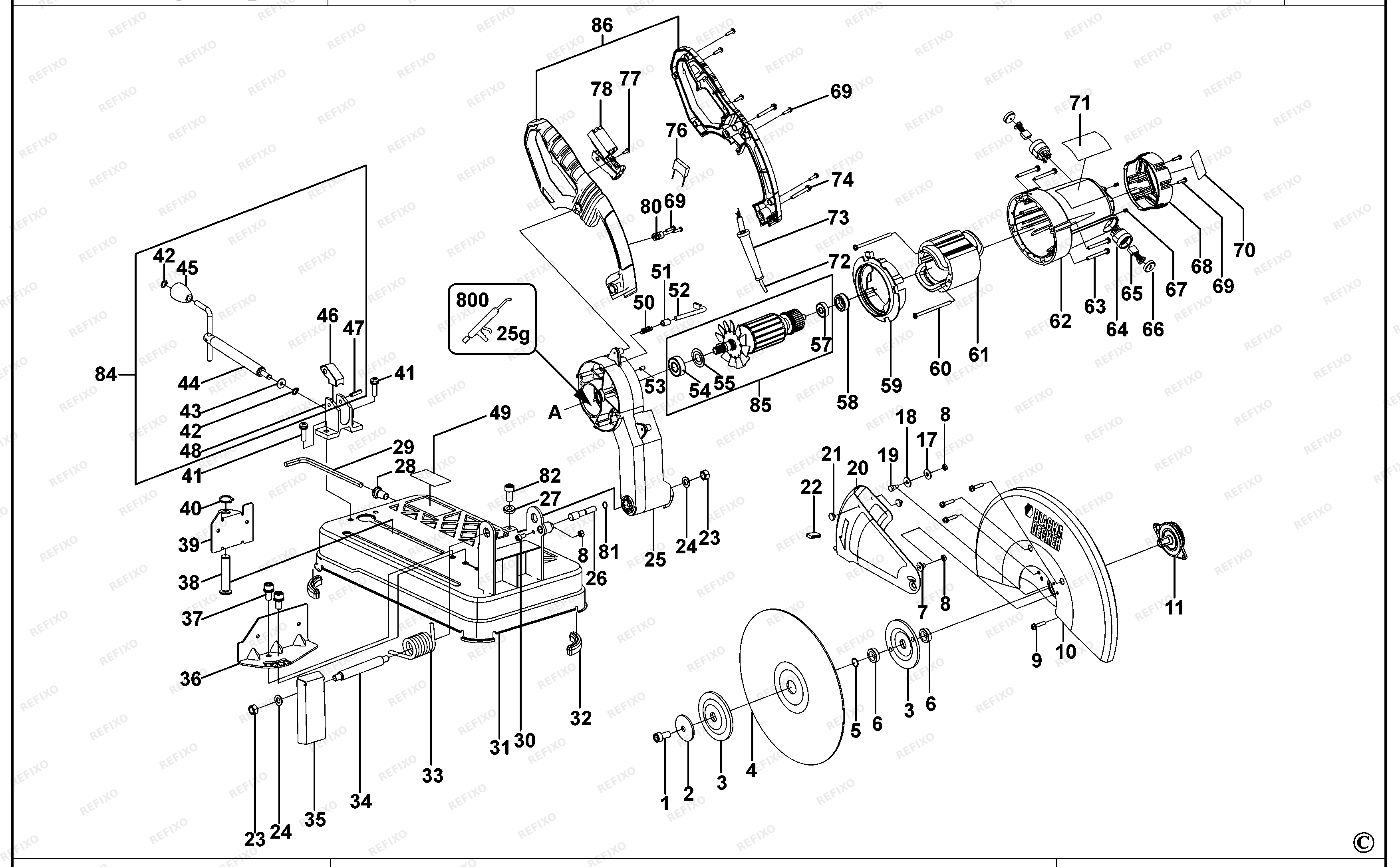 Black&Decker ОТРЕЗНАЯ ПИЛА BPSC2135 — схема запчастей