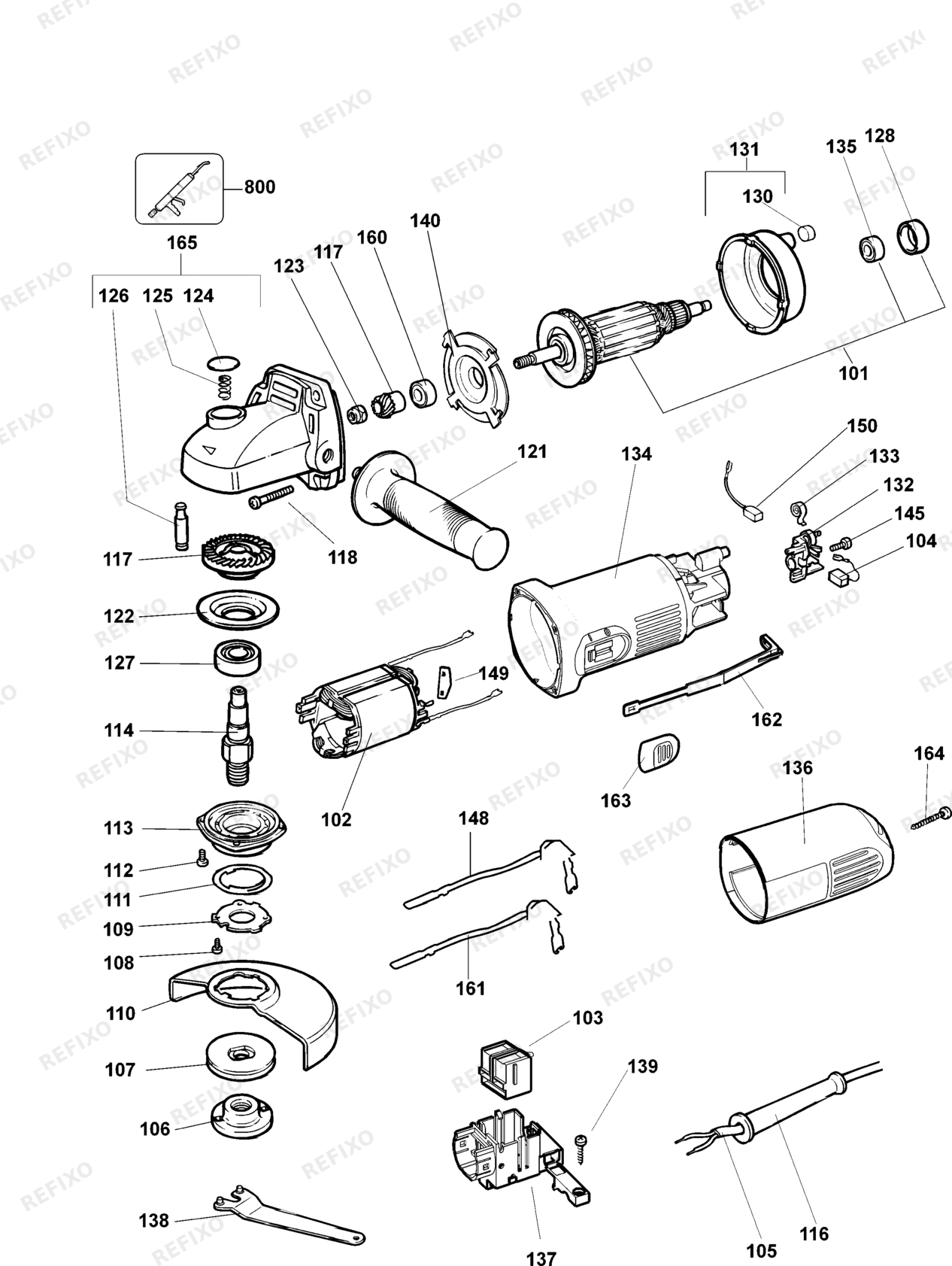 Деталировка DeWalt SM125-QS TYPE 3 SMALL ANGLE GRINDER SM125-QS SM125 — схема запчастей в разборе