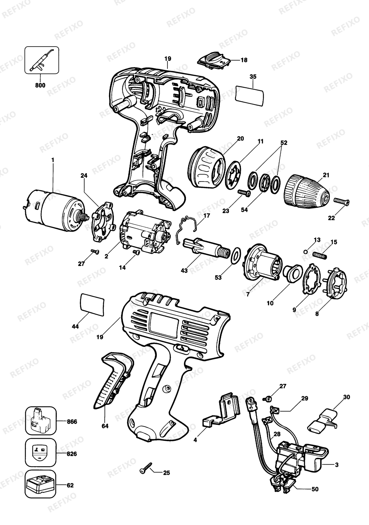 Деталировка DeWalt DW917K-DE TYPE 1 - 2 аккумуляторный - дрель DW917K-DE DW917K — схема запчастей в разборе