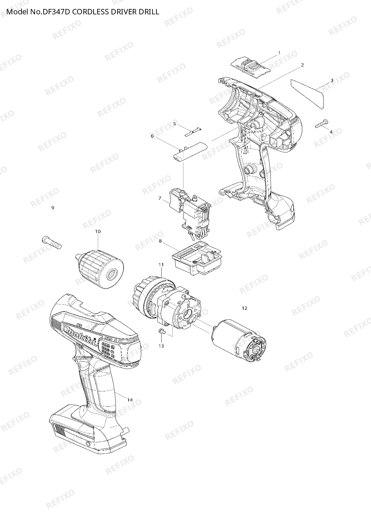 Деталировка MAKITA DF347D — схема запчастей в разборе