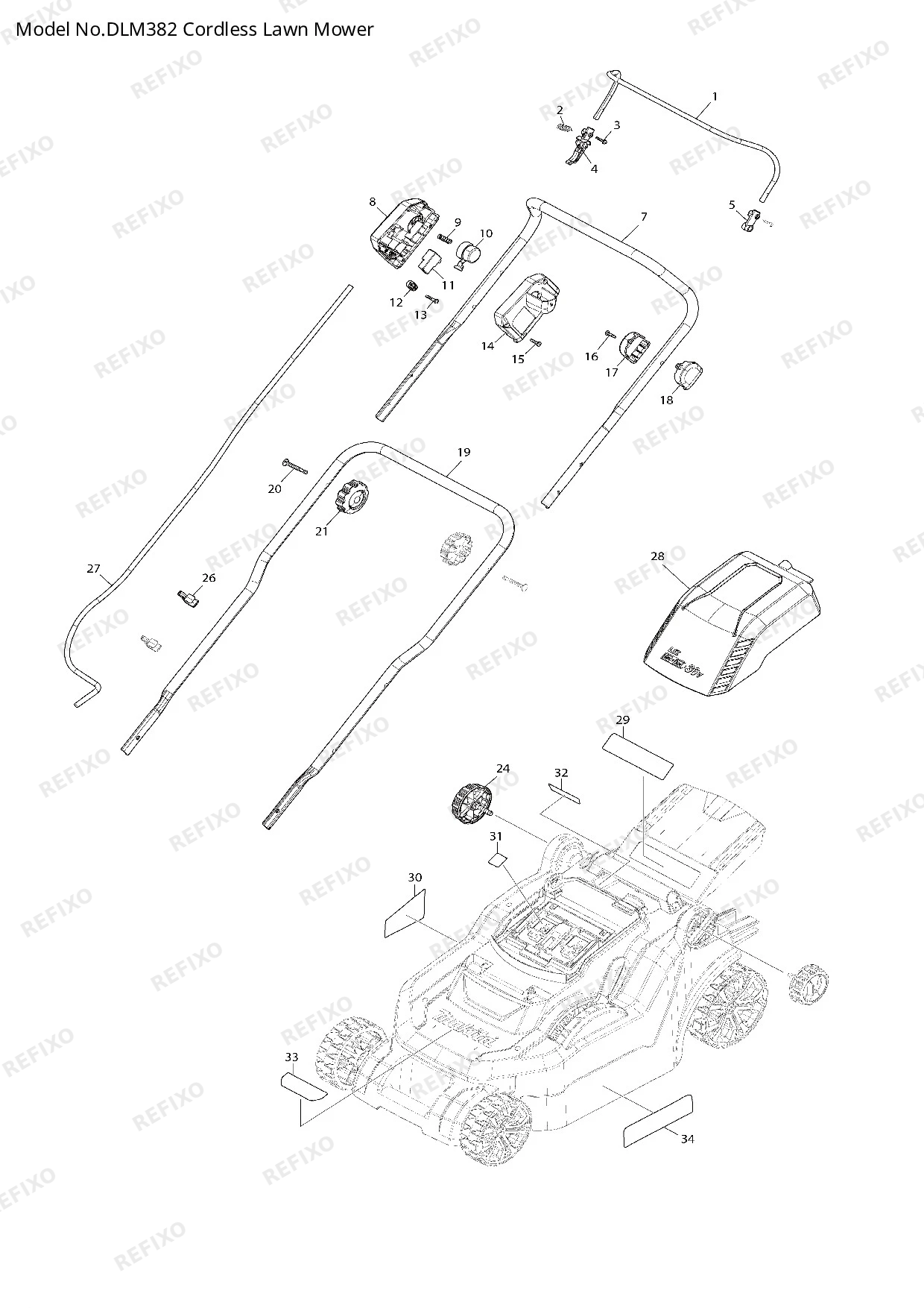 Деталировка MAKITA DLM382 — схема запчастей в разборе