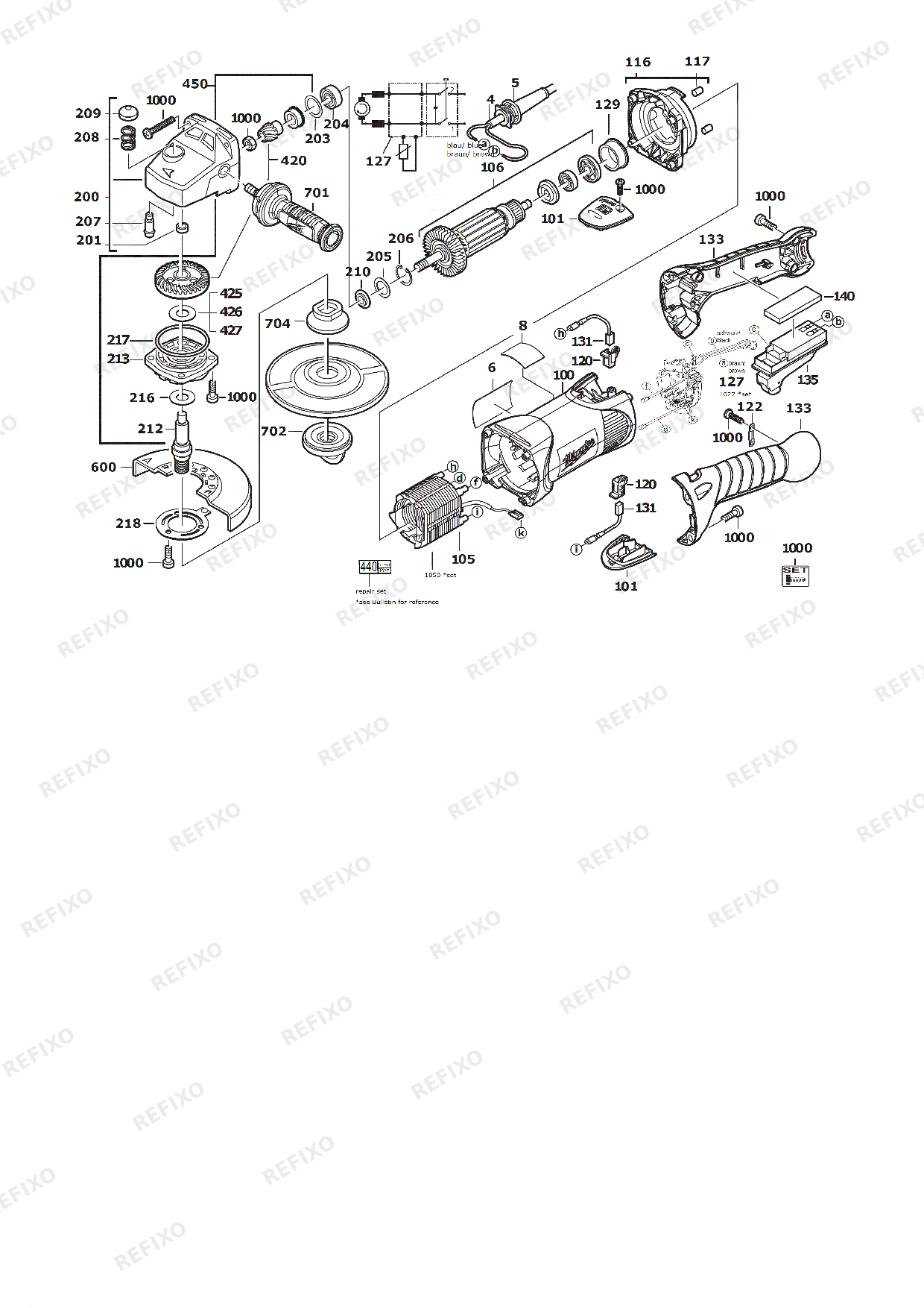 Деталировка MILWAUKEE AGV17 125XC 4933449850 4000449851 — схема запчастей в разборе