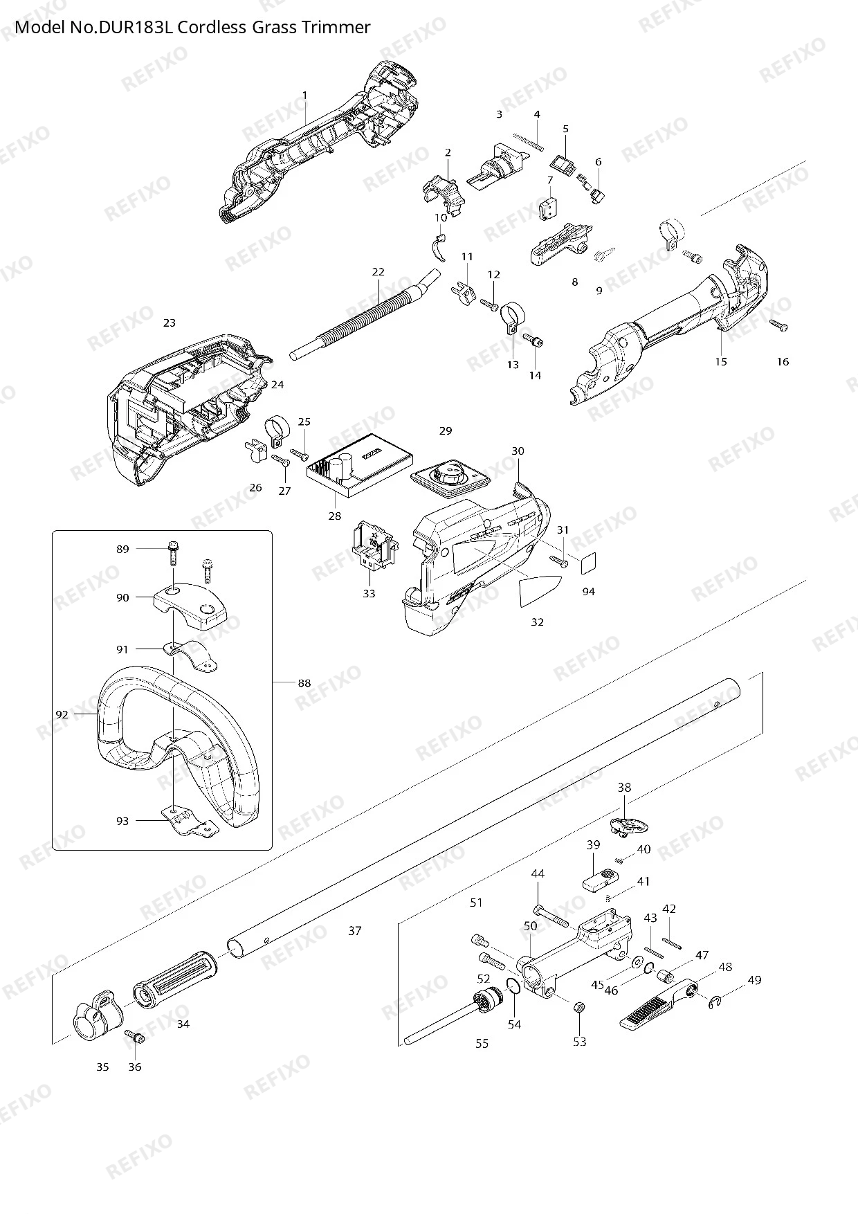 Деталировка MAKITA DUR183L — схема запчастей в разборе
