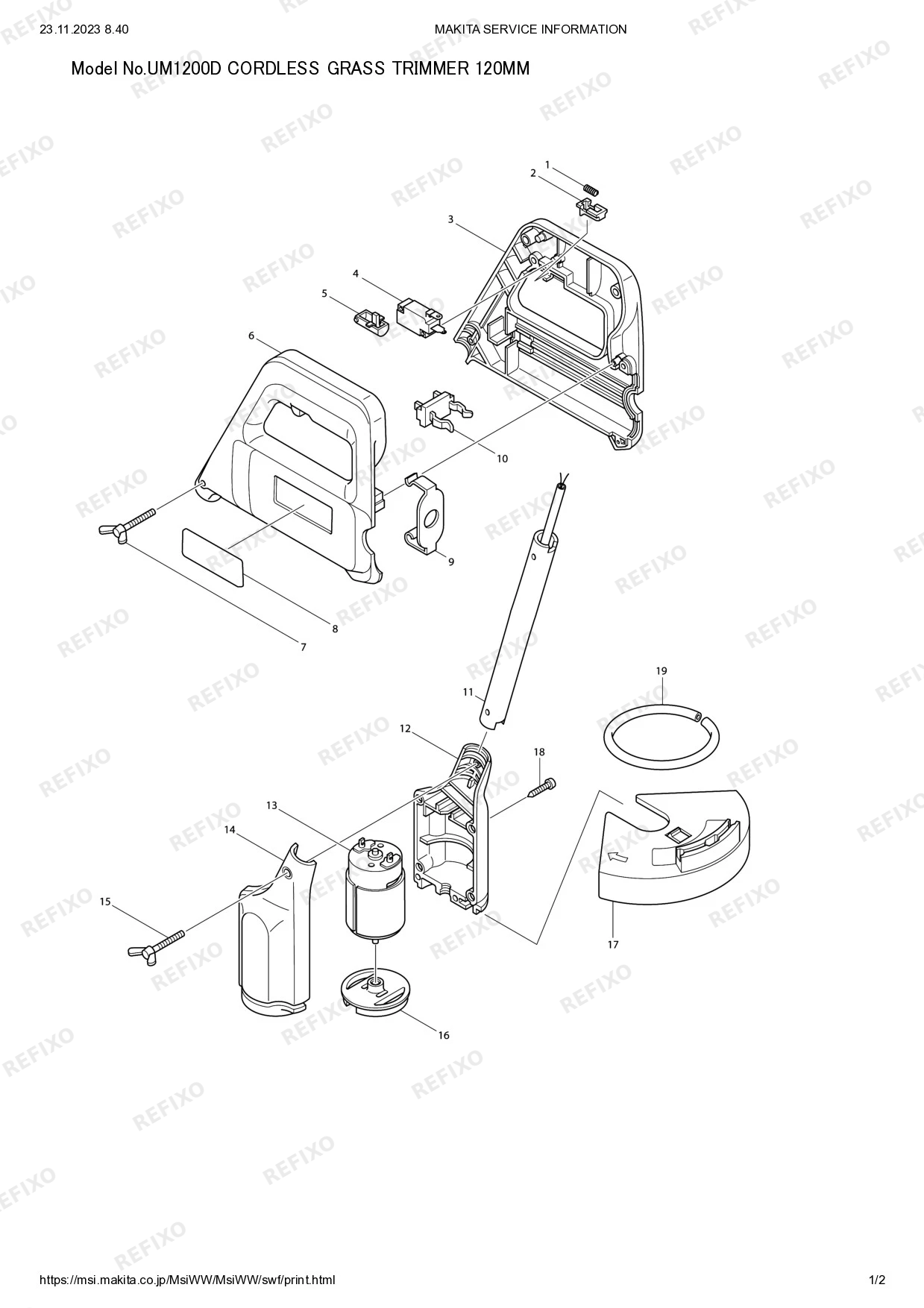 Деталировка MAKITA UM1200D — схема запчастей в разборе