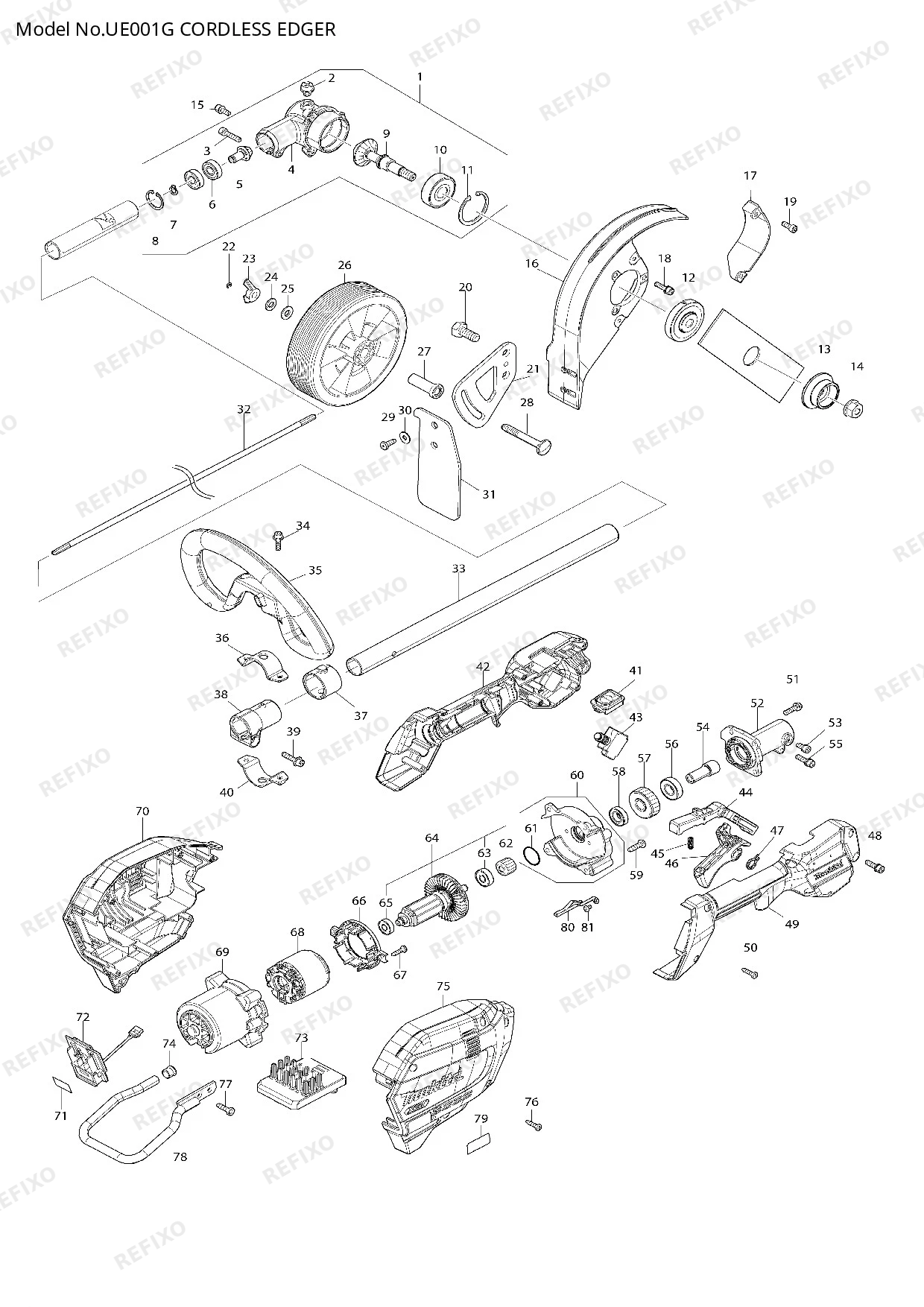 Деталировка MAKITA UE001G — схема запчастей в разборе