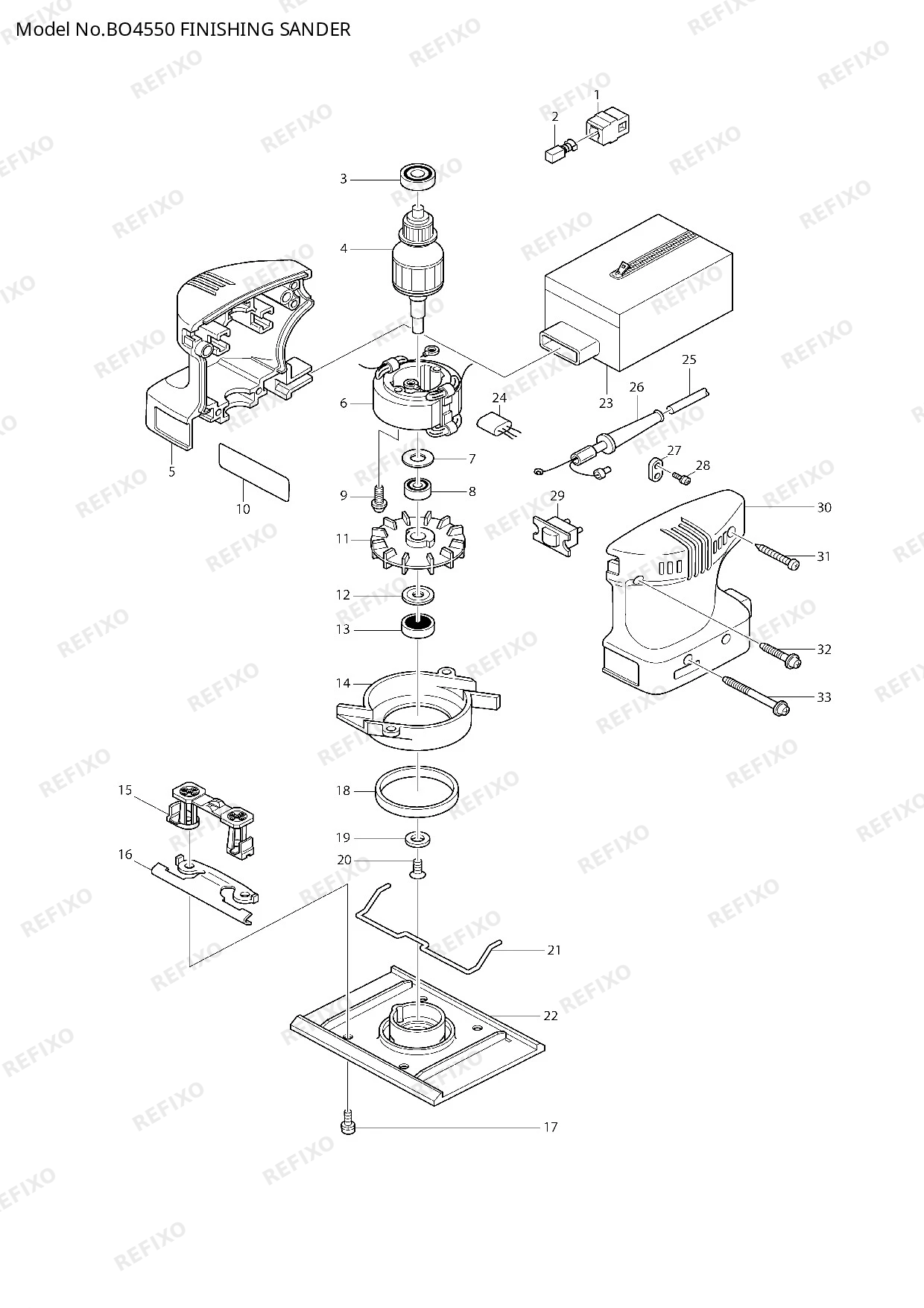 Деталировка MAKITA BO4550 — схема запчастей в разборе