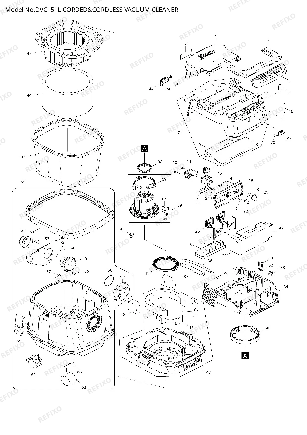 Деталировка MAKITA DVC151L — схема запчастей в разборе