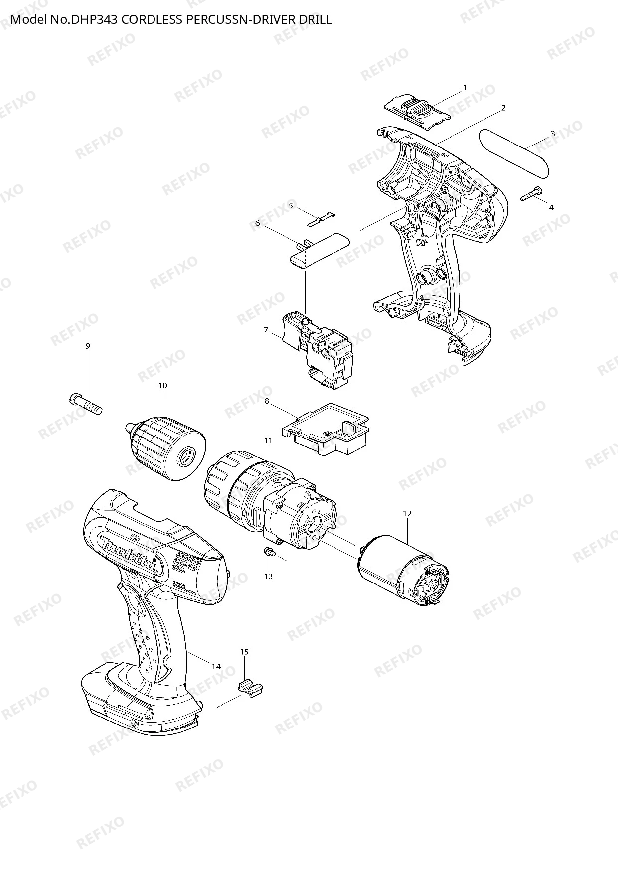 Деталировка MAKITA DHP343 — схема запчастей в разборе