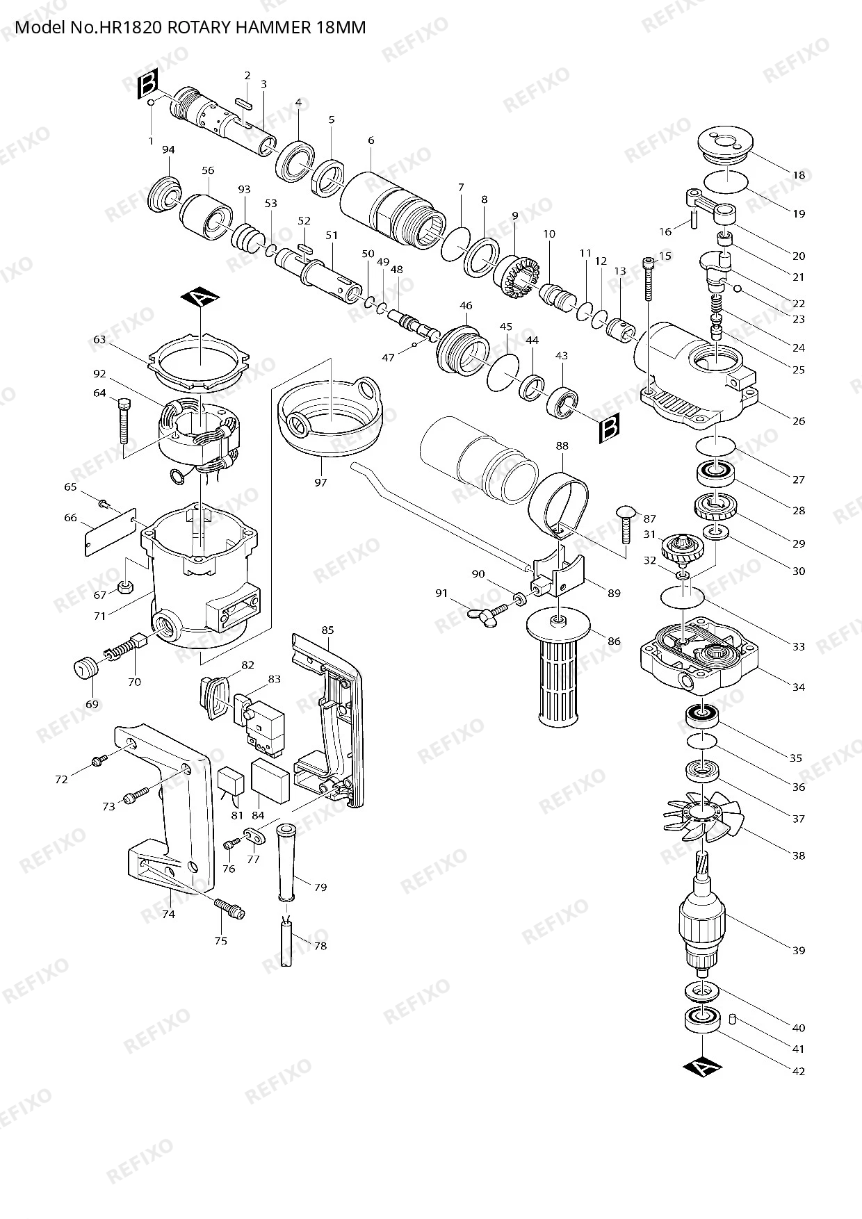 Деталировка MAKITA HR1820 — схема запчастей в разборе