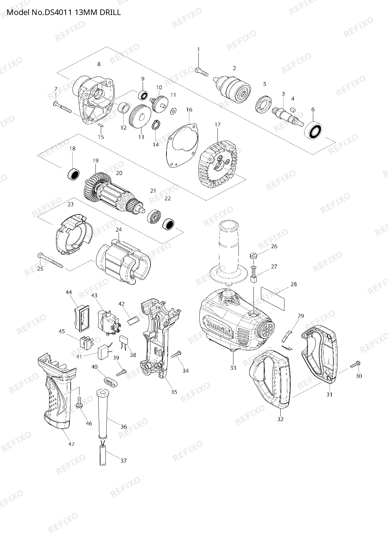 Деталировка MAKITA DS4011 — схема запчастей в разборе