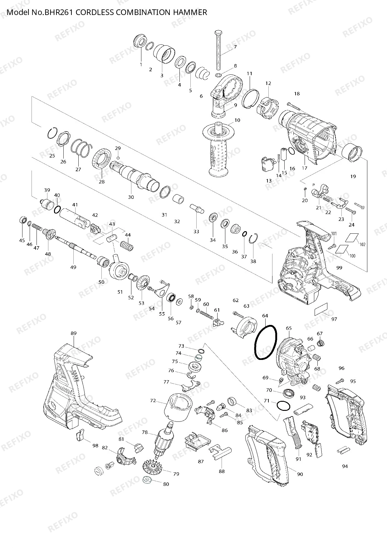 Деталировка MAKITA BHR261 — схема запчастей в разборе