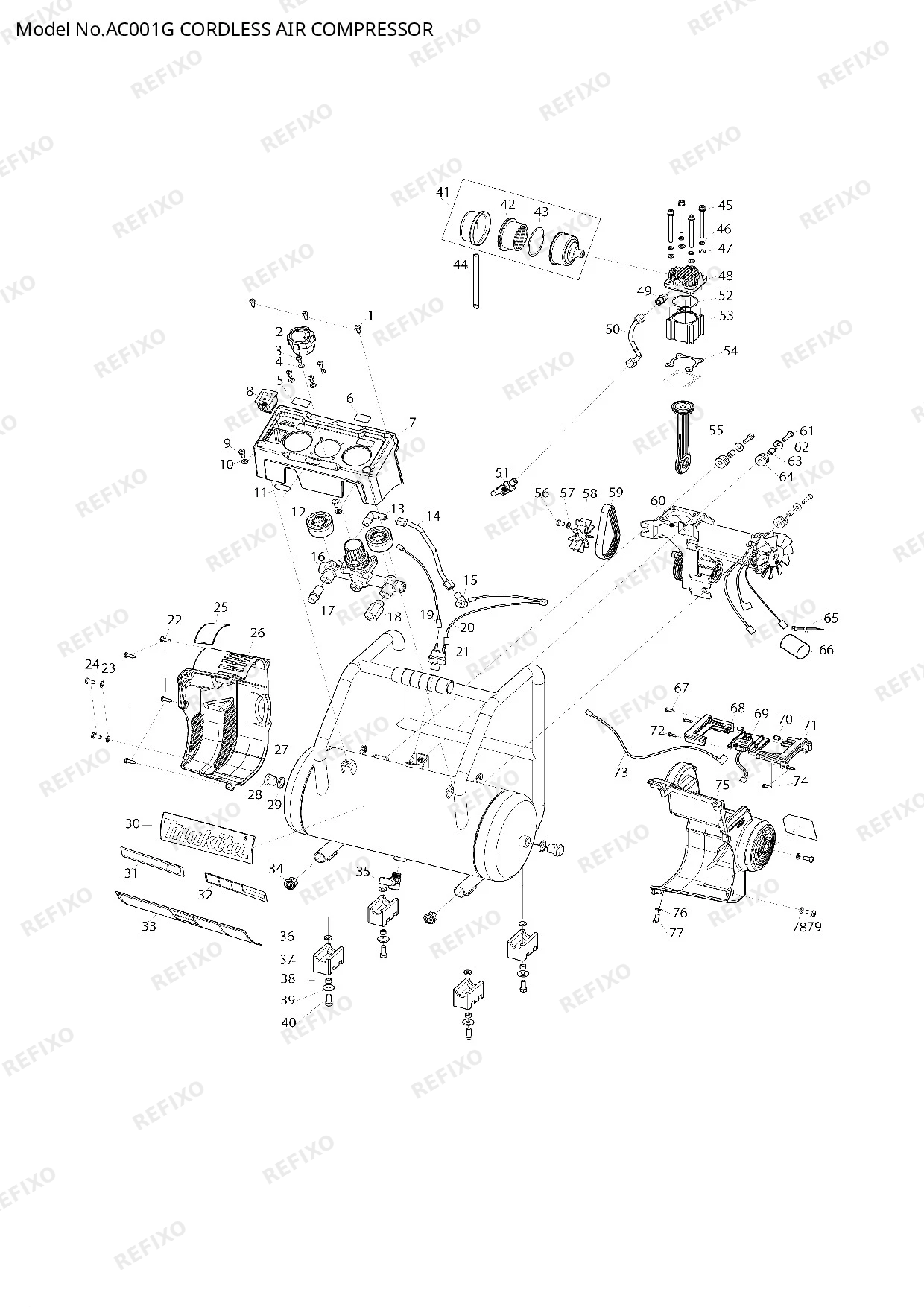 Деталировка MAKITA AC001G — схема запчастей в разборе