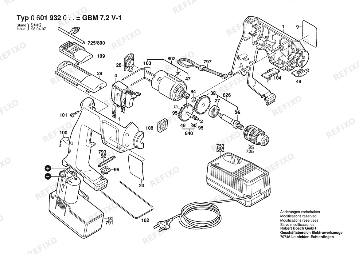 Деталировка Bosch Gw- аккумуляторный - дрель GBM 7,2 V-1 | 7.2 V | 001 - EU (0 601 932 069) — схема запчастей в разборе