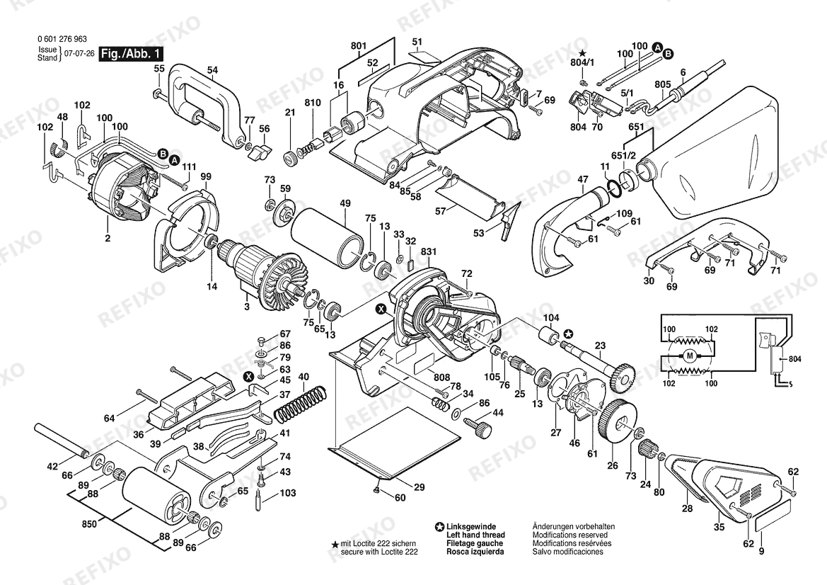 Деталировка Bosch Ленточная шлифмашина 1276D Bare Tool 4" 1' | 120 V | 061 - US (0 601 276 963) — схема запчастей в разборе