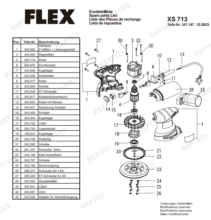 Деталировка Flex XS 713 230BS — схема запчастей в разборе