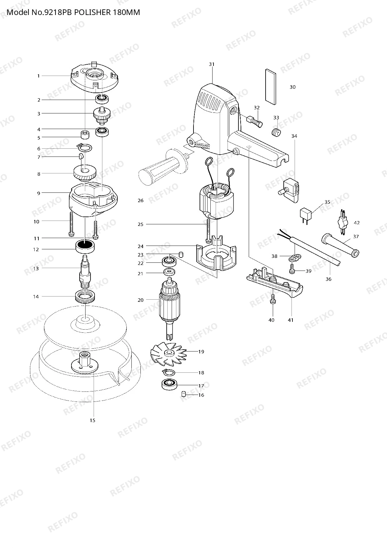 Деталировка MAKITA 9218PB — схема запчастей в разборе