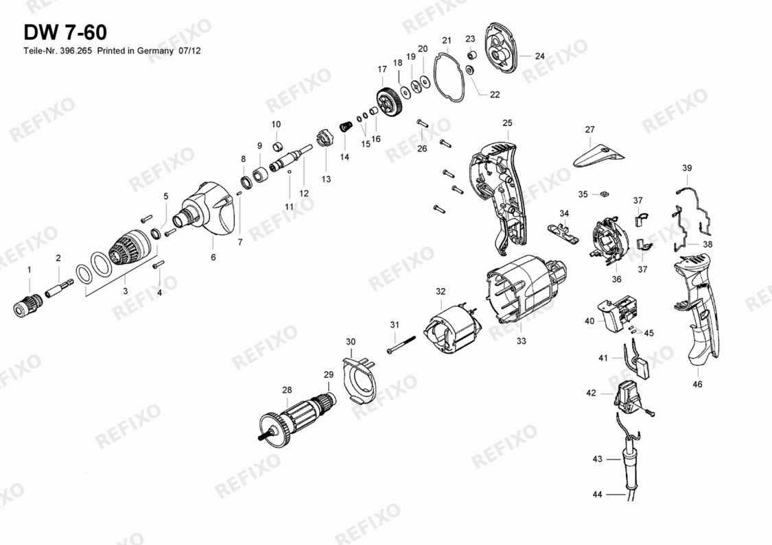 Деталировка Flex DW 7-60 - Trockenbauschrauber с 6000 Umin 390798 — схема запчастей в разборе