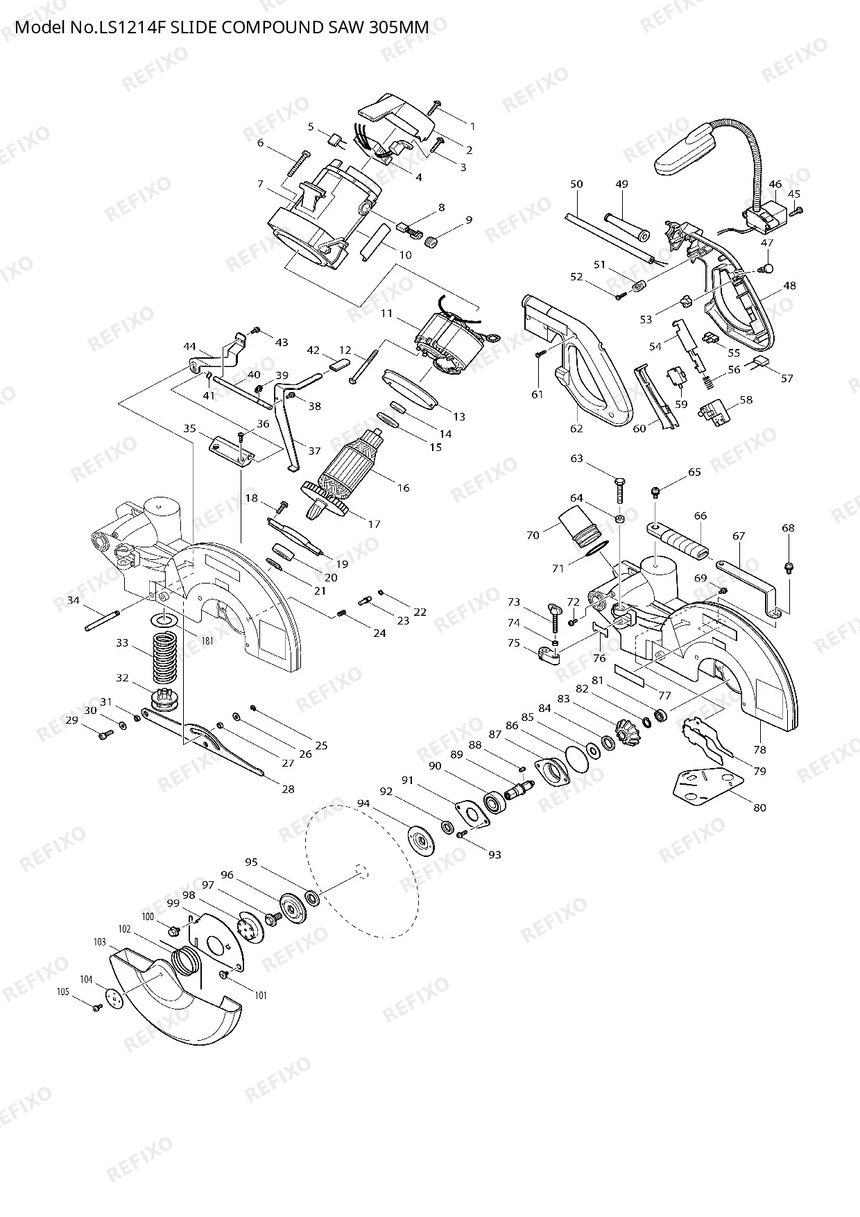 Деталировка MAKITA LS1214F — схема запчастей в разборе