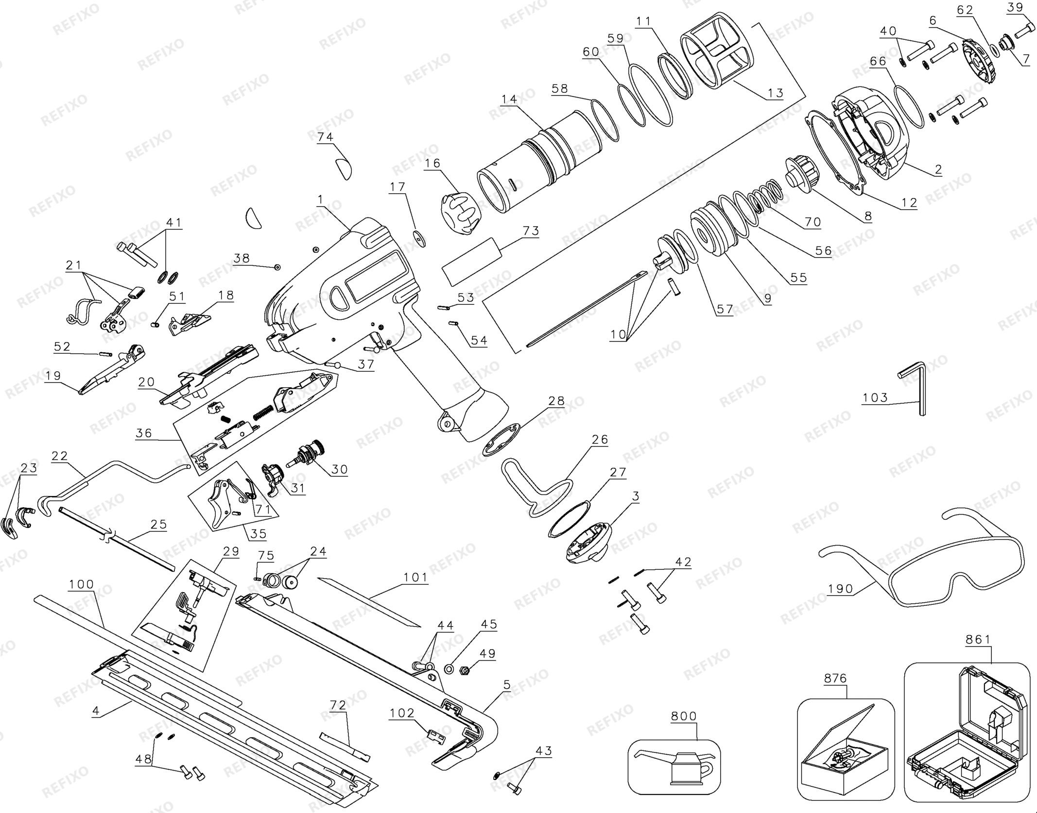Деталировка DeWalt D51275K-XJ TYPE 3 Stauchkopf - Nagler D51275K-XJ D51275K — схема запчастей в разборе