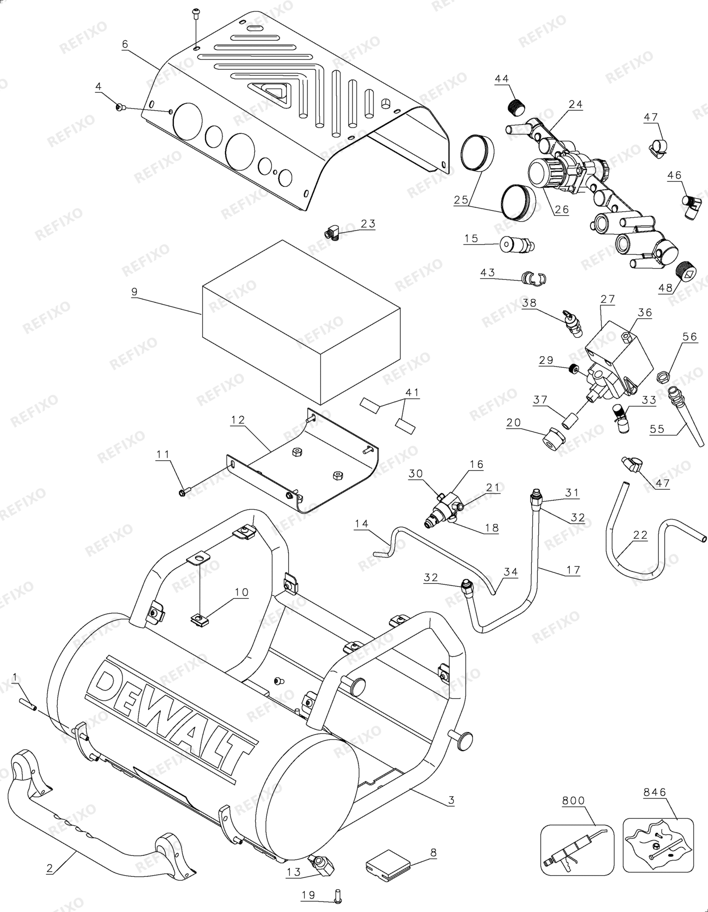 Деталировка DeWalt D55155-LX TYPE 2 KOMPRESSOR D55155-LX D55155 — схема запчастей в разборе