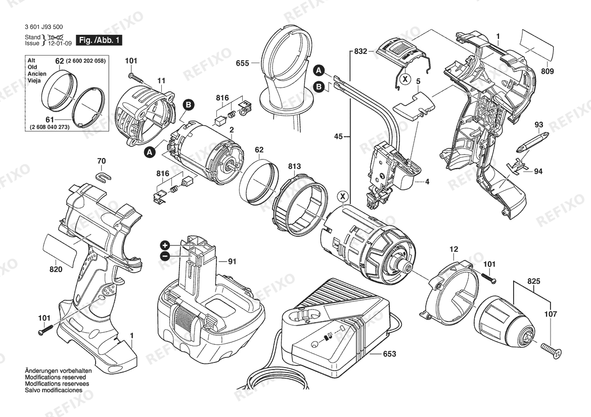 Деталировка Bosch Аккумуляторный -Mittelgriffschrauber GSR 12 VE-2 | 12 V | 001 - EU (3 601 J93 500) — схема запчастей в разборе