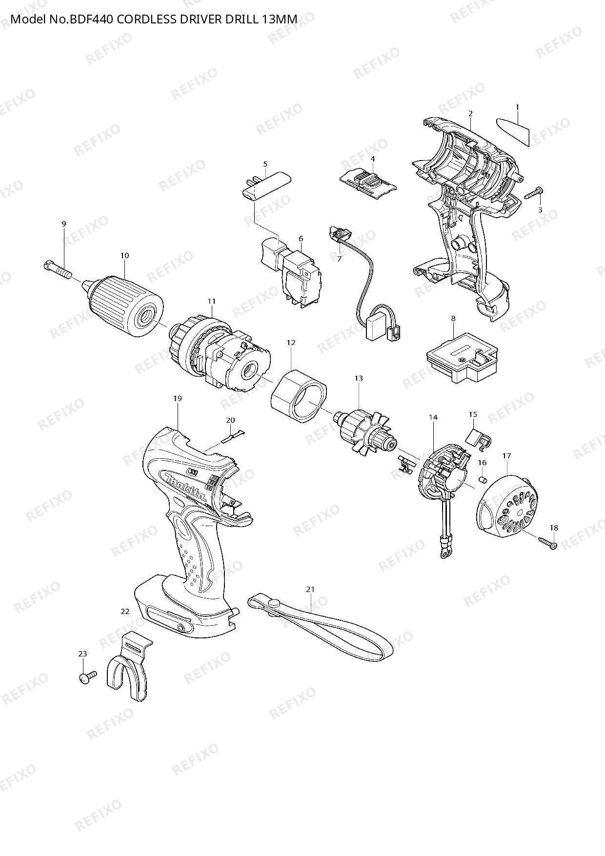 Деталировка MAKITA BDF440 — схема запчастей в разборе