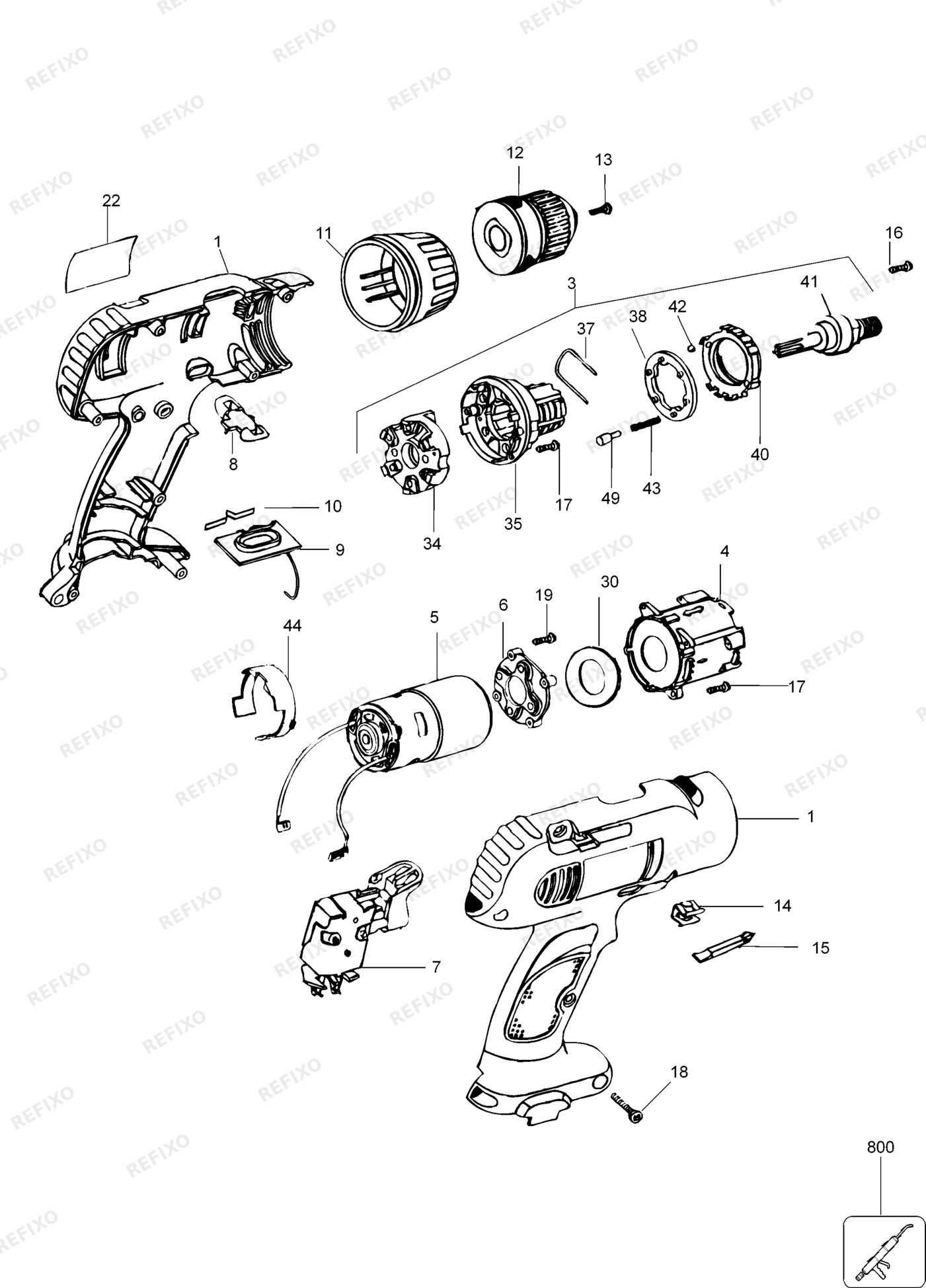 Деталировка DeWalt DW952K-XJ TYPE 4 аккумуляторный - дрель DW952K-XJ DW952K — схема запчастей в разборе