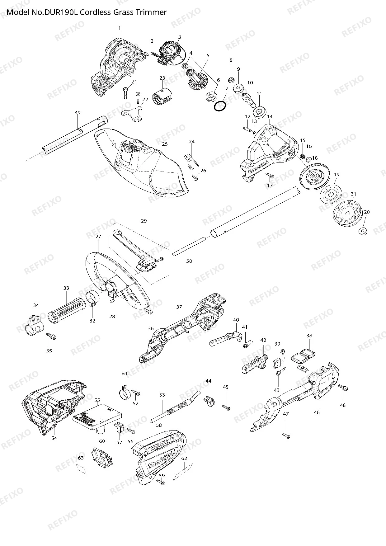 Деталировка MAKITA DUR190L — схема запчастей в разборе