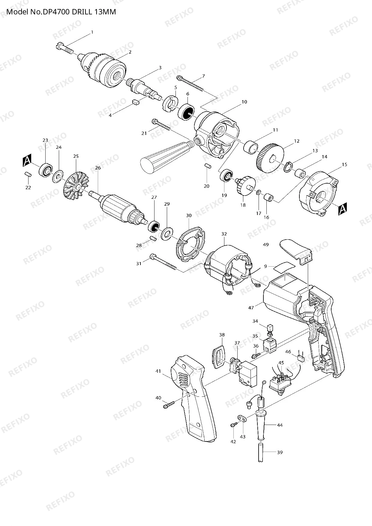 Деталировка MAKITA DP4700 — схема запчастей в разборе