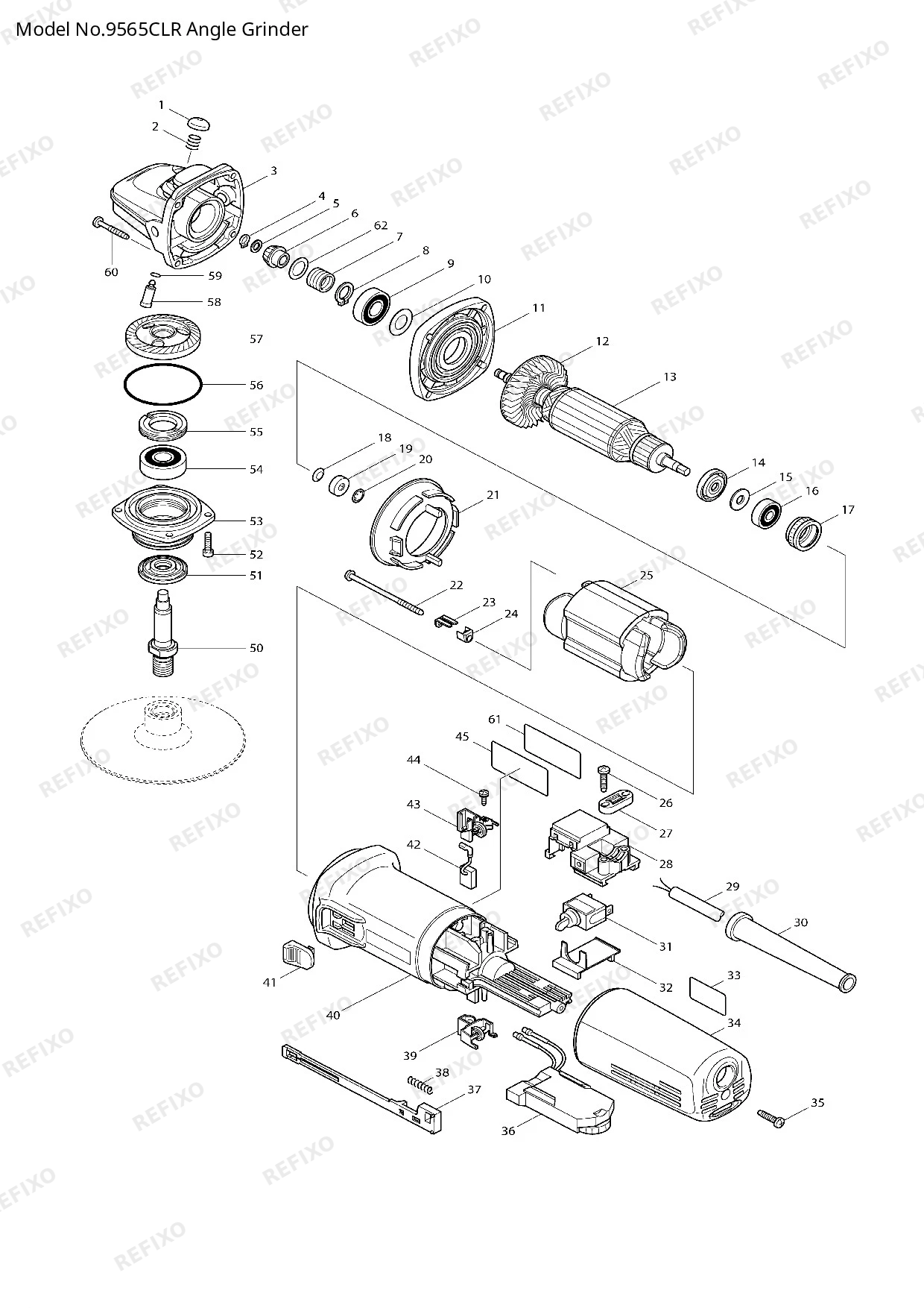 Деталировка MAKITA 9565CLR — схема запчастей в разборе