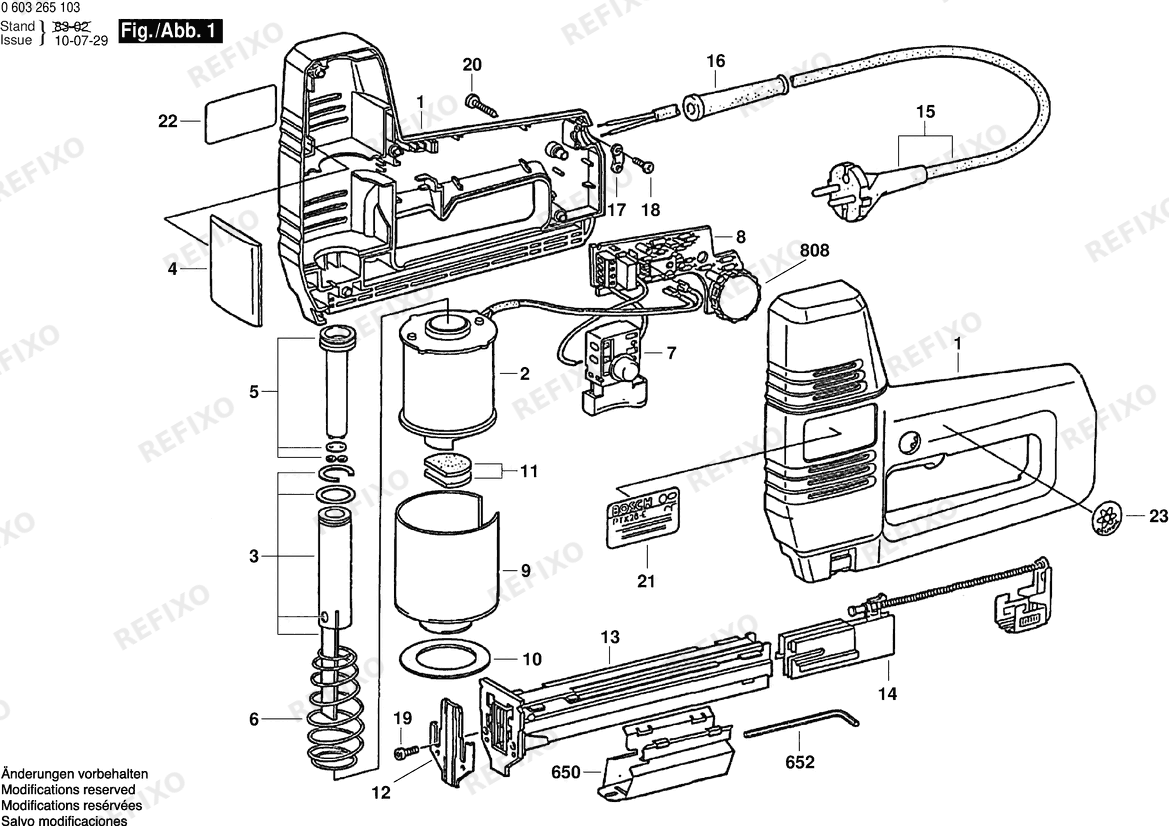 Деталировка Bosch Tacker PTK 28 E | 220 V | 004 - CH (0 603 265 132) — схема запчастей в разборе