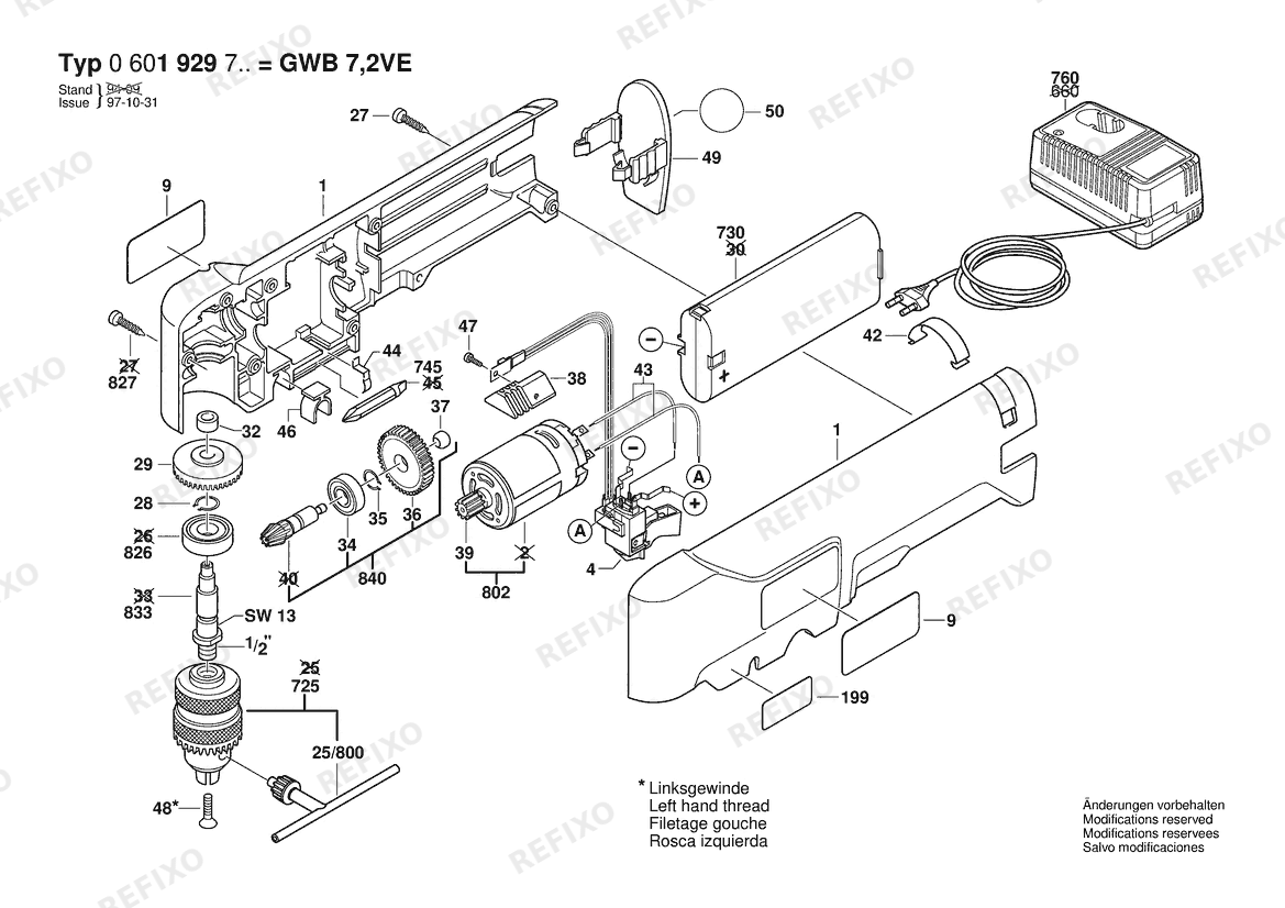 Деталировка Bosch Gw-Akkuwinkelbohrmaschine GWB 7,2 VE | 7.2 V | 027 - AU (0 601 929 737) — схема запчастей в разборе
