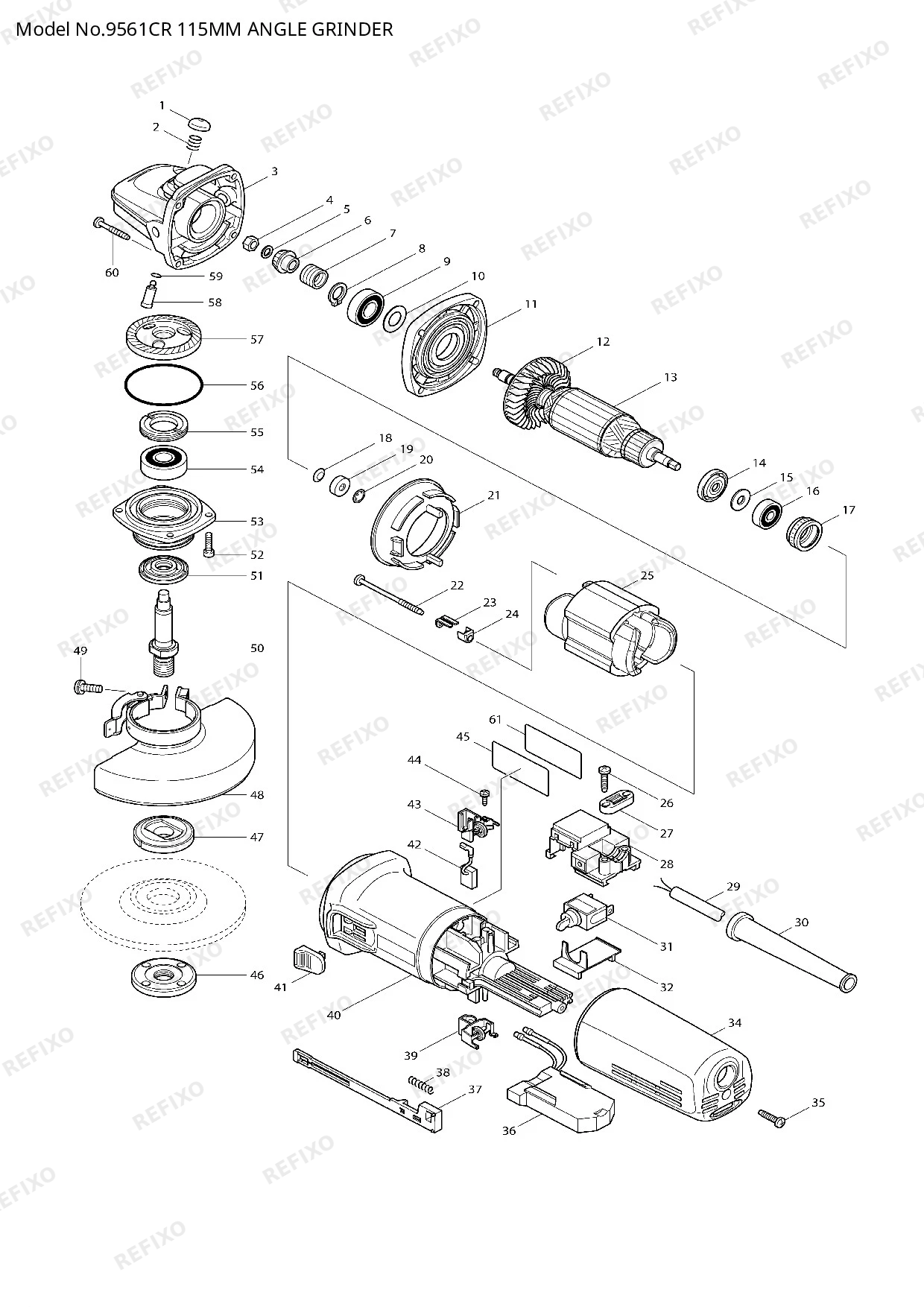 Деталировка MAKITA 9561CR — схема запчастей в разборе