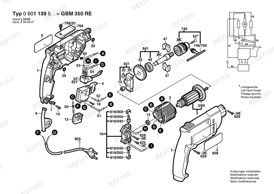 Деталировка Bosch Дрель GBM 350 RE | 100 V | 006 - JP (0 601 139 538) — схема запчастей в разборе