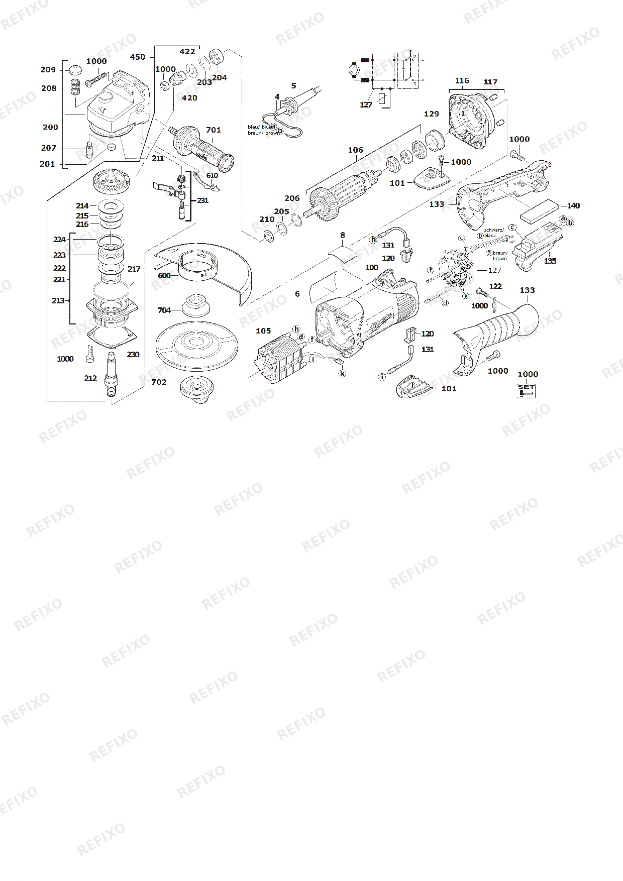 Деталировка MILWAUKEE AGV17 180XC 4933432270 4000463765 — схема запчастей в разборе