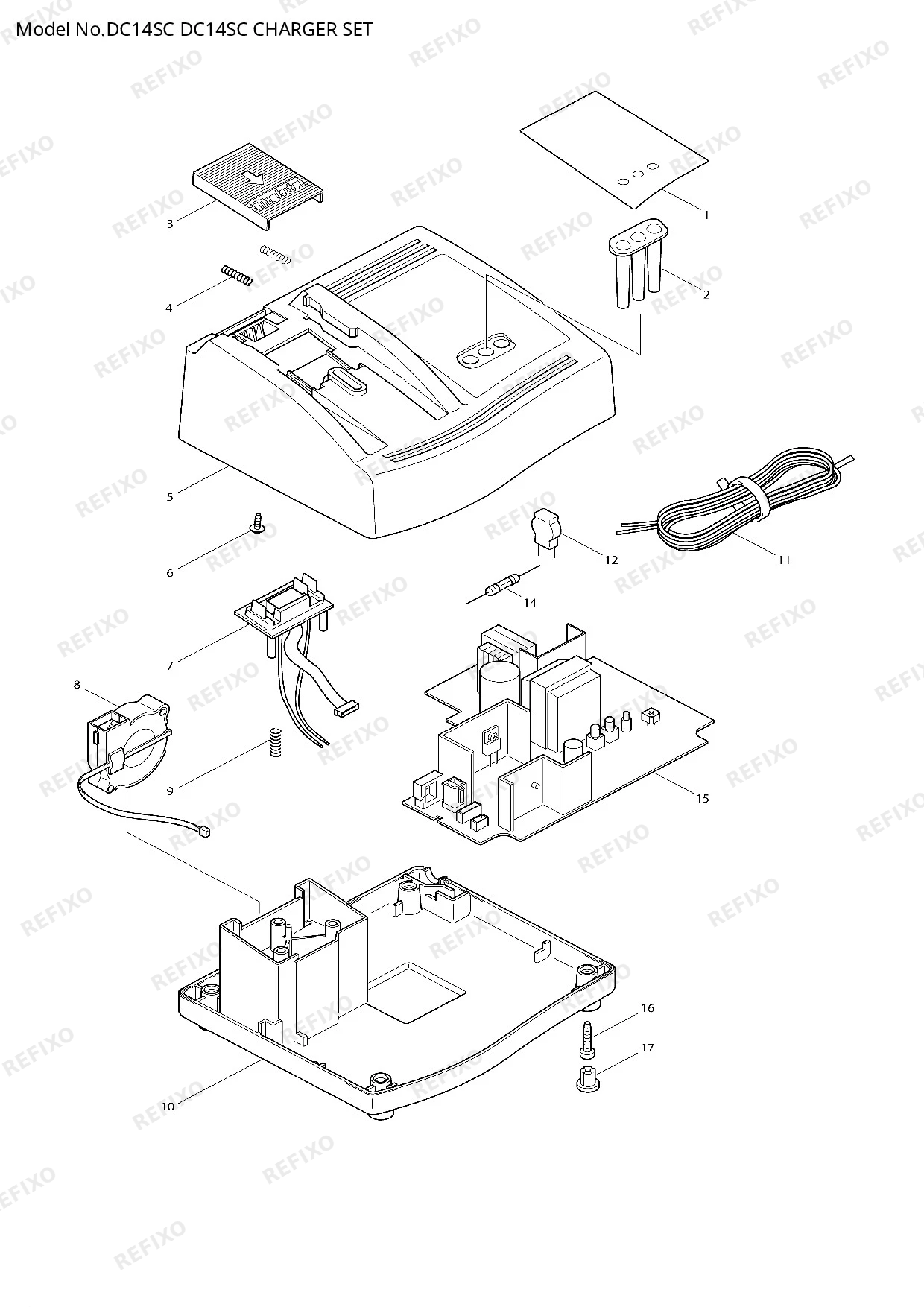 Деталировка MAKITA DC14SC — схема запчастей в разборе