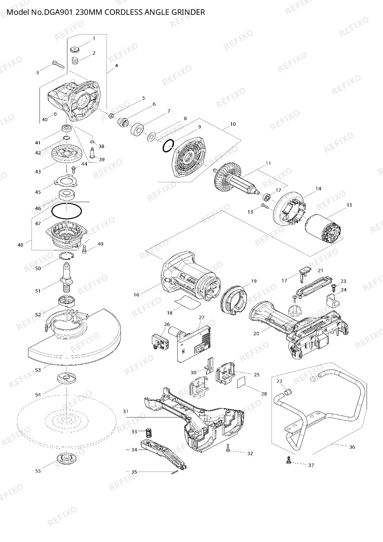 Деталировка MAKITA DGA901 — схема запчастей в разборе