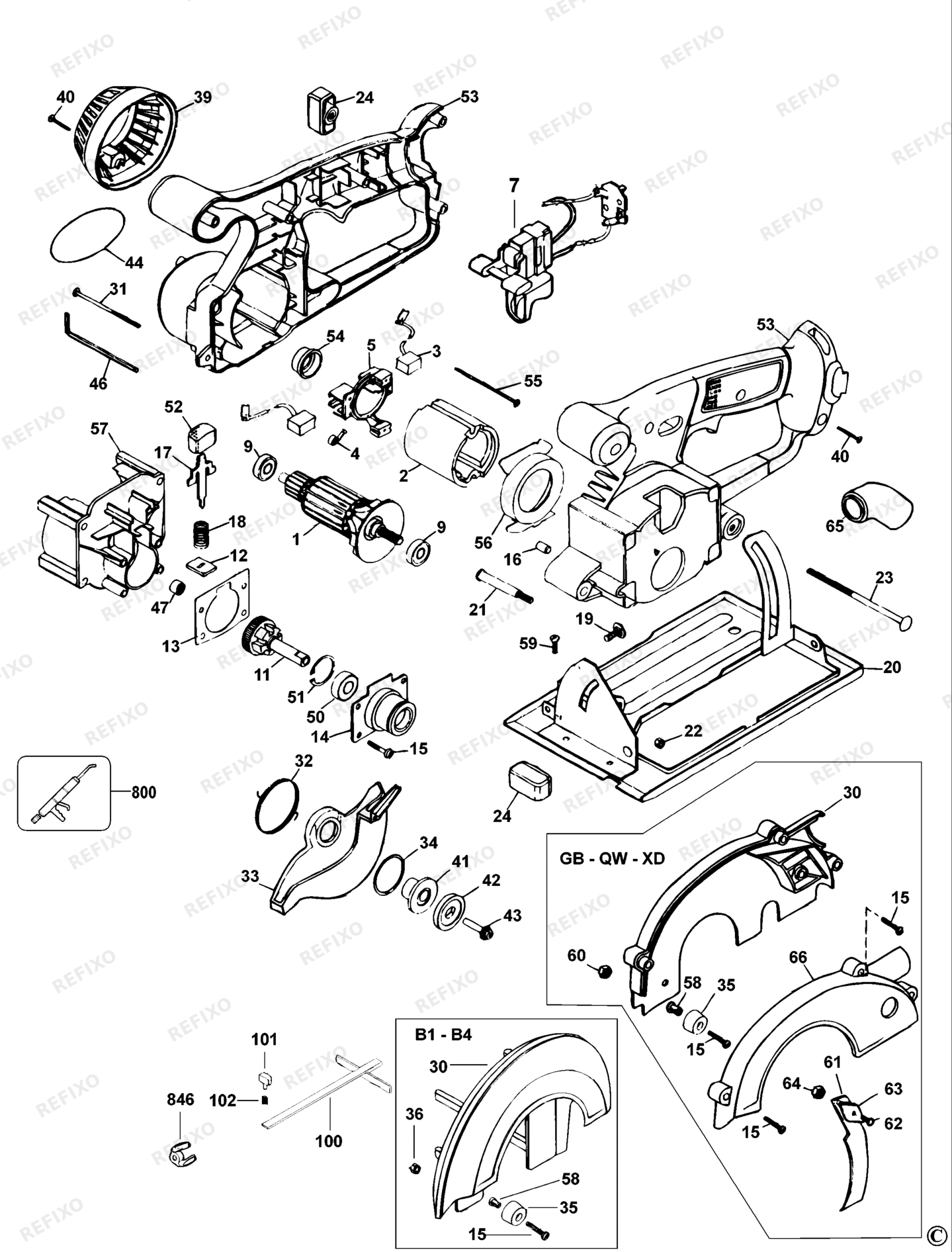 Деталировка DeWalt DW936-QW TYPE 2 аккумуляторный HANDKREISSAGE DW936-QW DW936 — схема запчастей в разборе