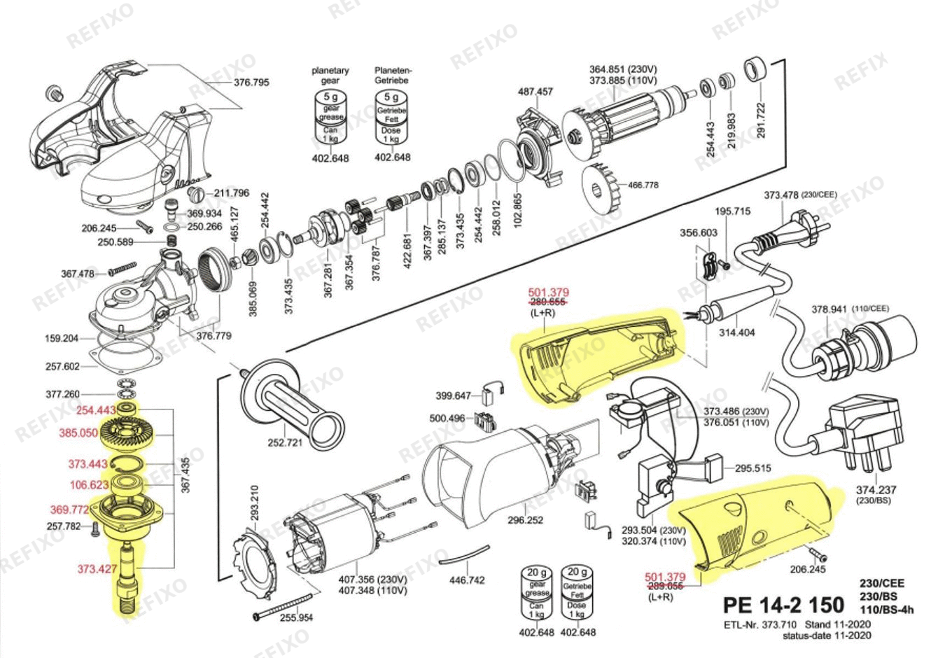 Деталировка Flex PE 14-2 150 230CEE — схема запчастей в разборе