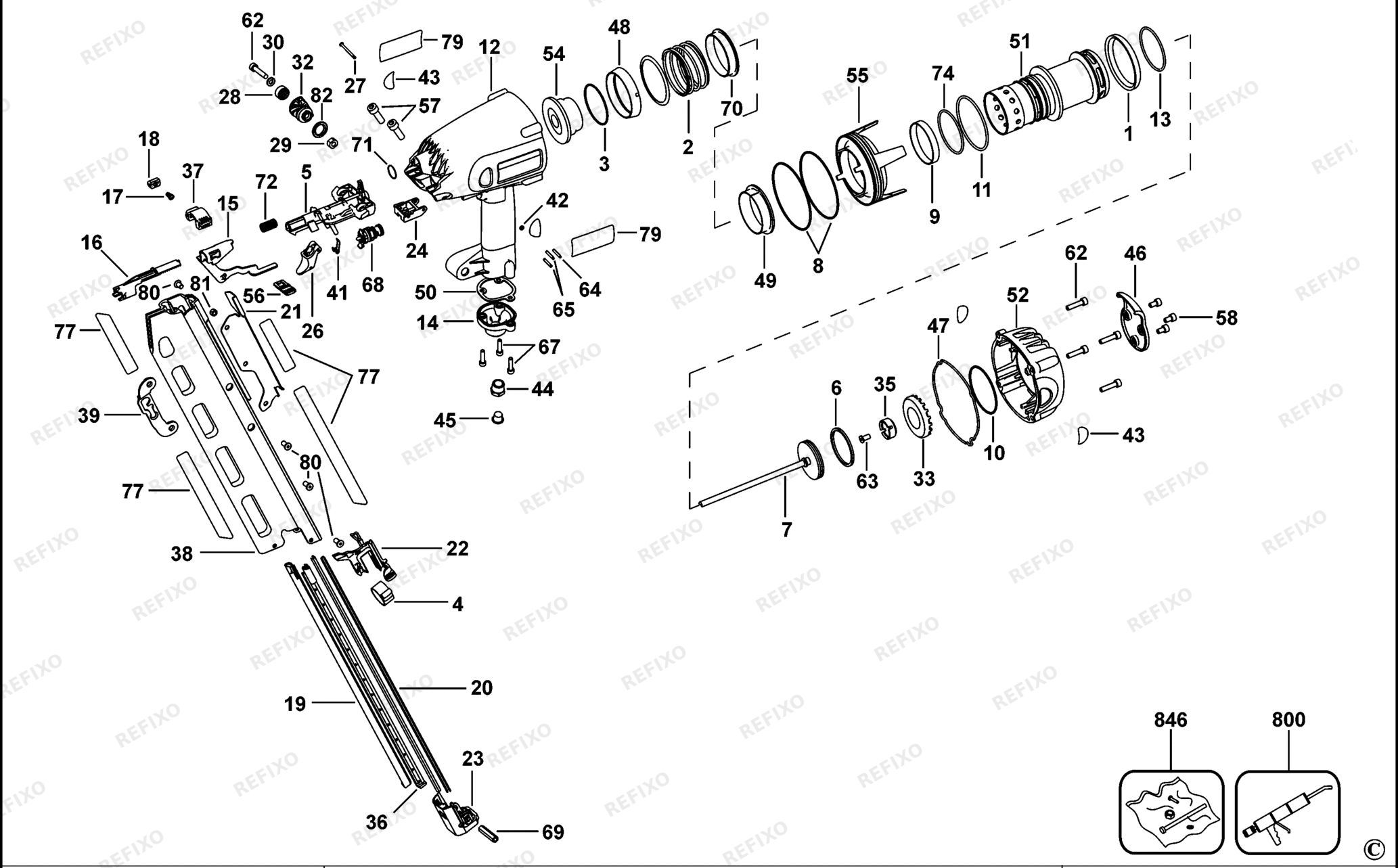Деталировка DeWalt D51822-XJ TYPE 1 90 mm Streifenmagazin - Nagler D51822-XJ D51822 — схема запчастей в разборе