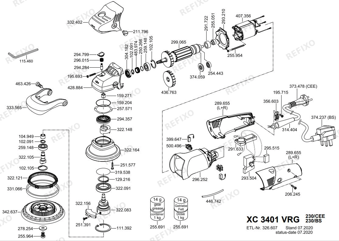 Деталировка Flex XC 3401 VRG 230CQC — схема запчастей в разборе