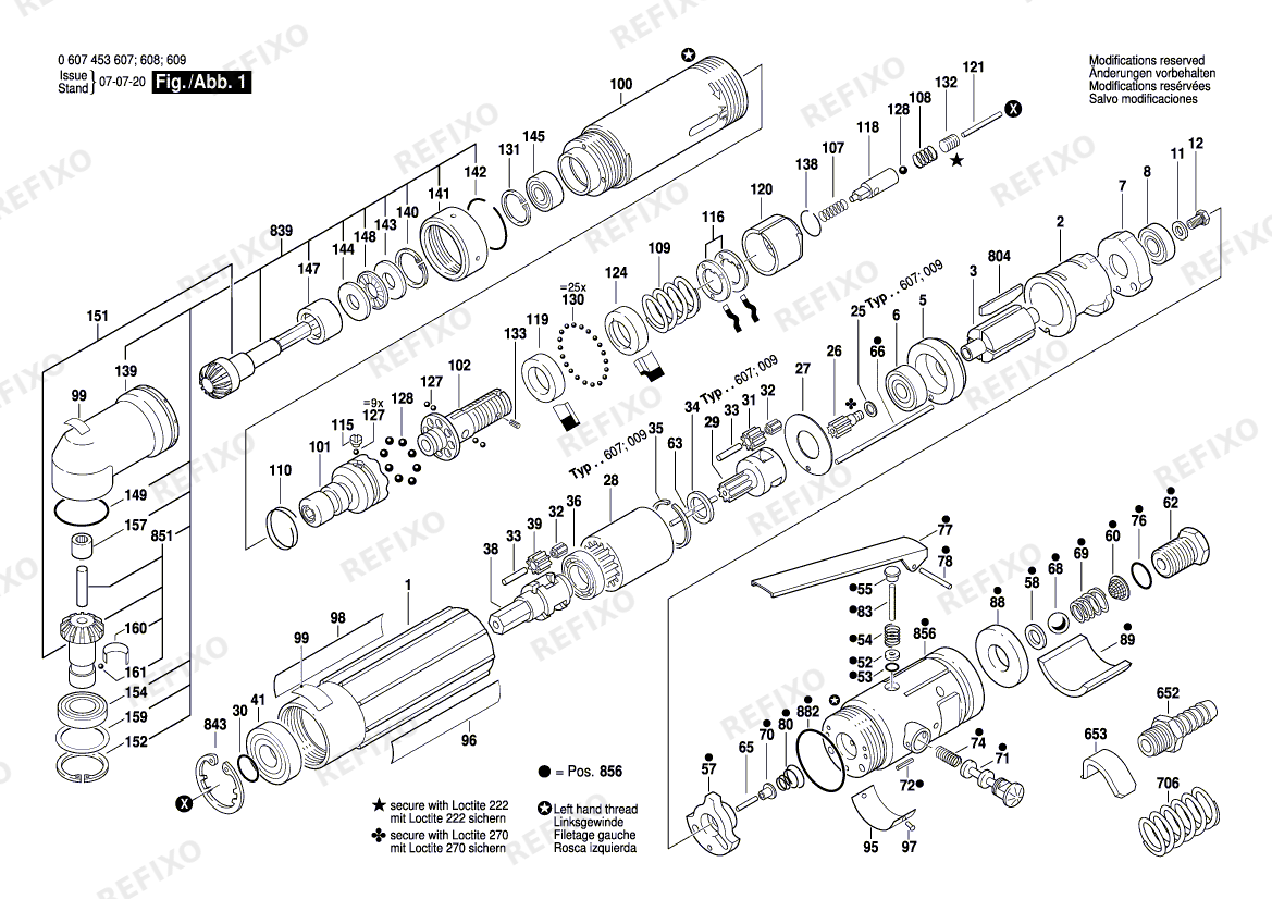 Деталировка Bosch Pw-Winkelschrauber-Ind 180 WATT-SERIE (0 607 453 607) — схема запчастей в разборе