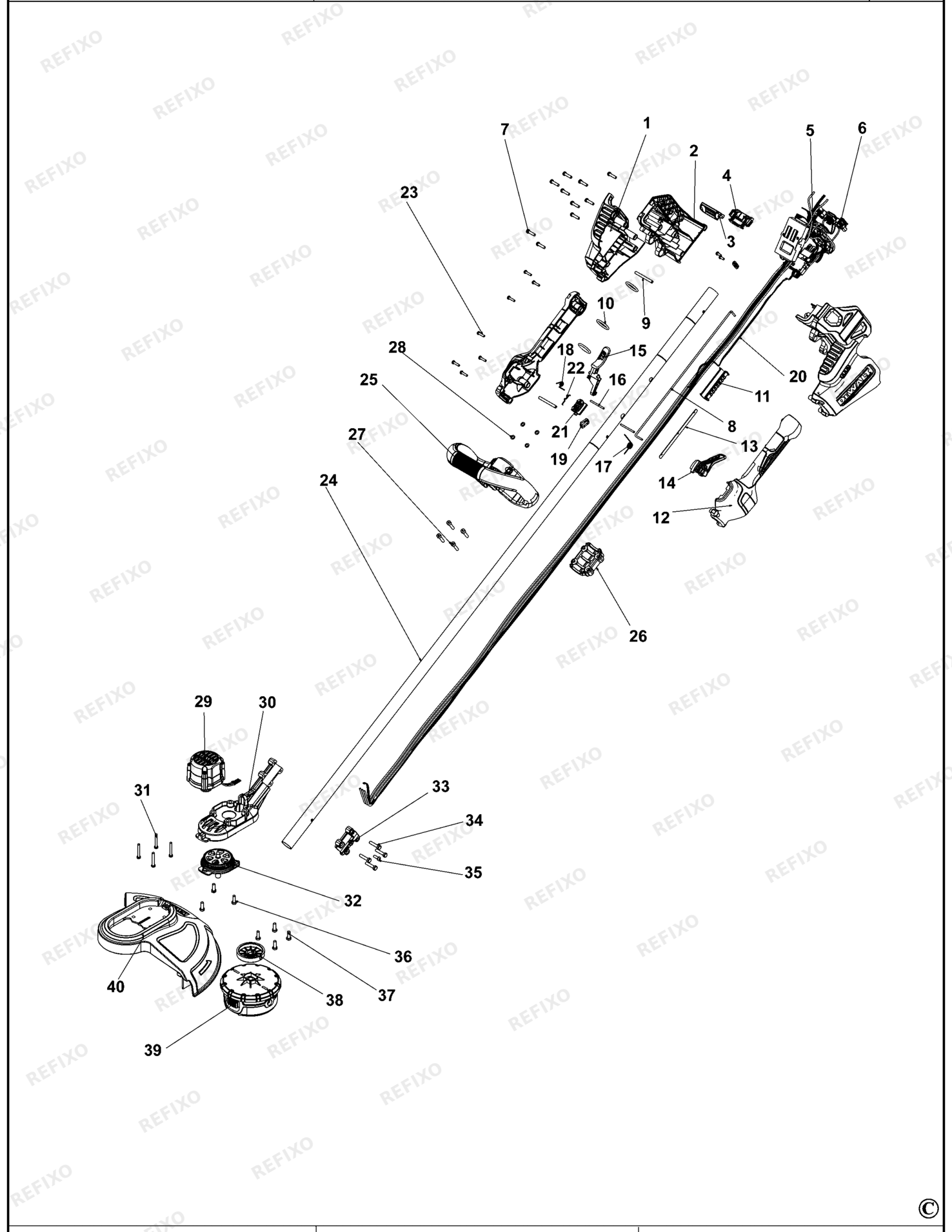 Деталировка DeWalt DCST5812N-XJ TYPE 1 RASENTRIMMER DCST5812N-XJ DCST5812N — схема запчастей в разборе